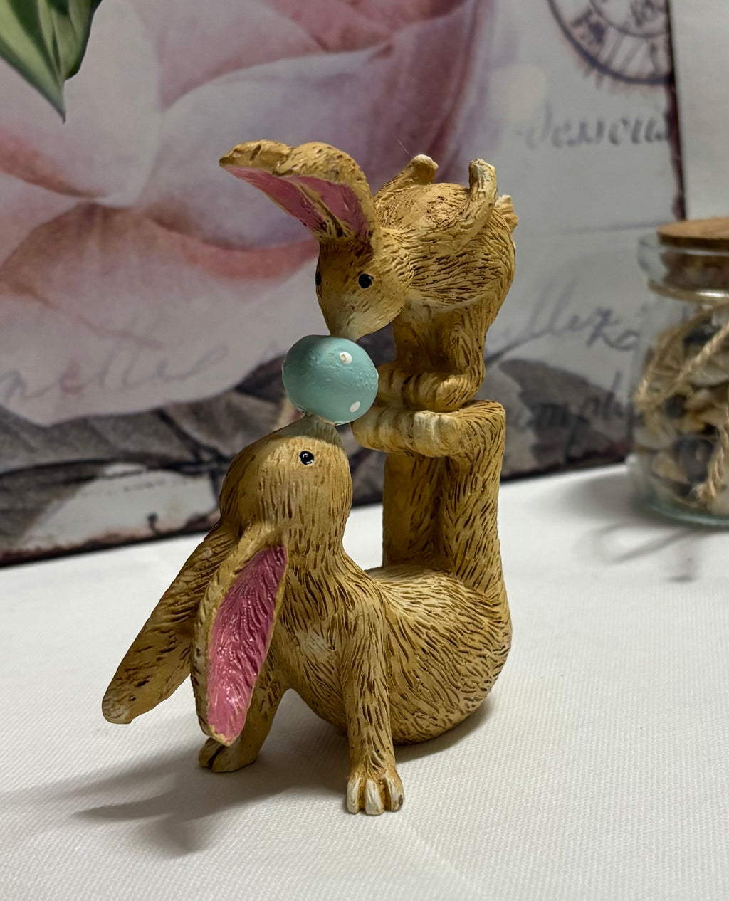 Kissing Bunnies Easter Ornament - Green Egg