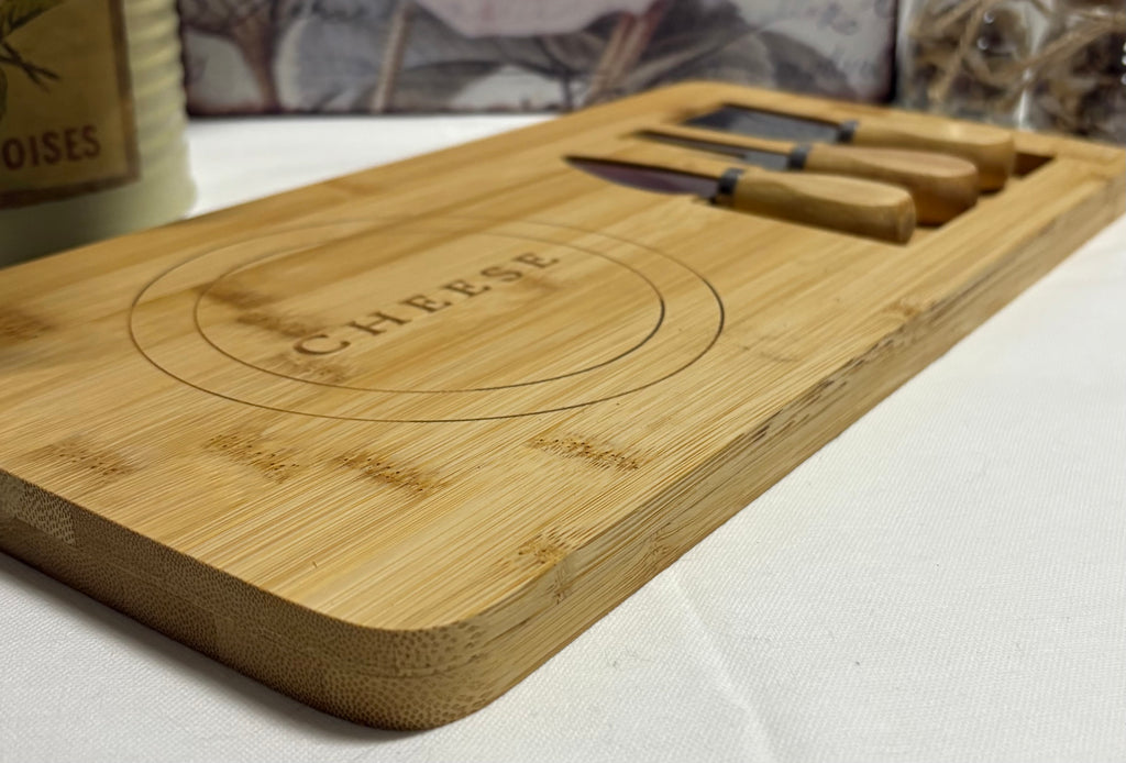 Bamboo Cheese Board Set - with Specialised Tools