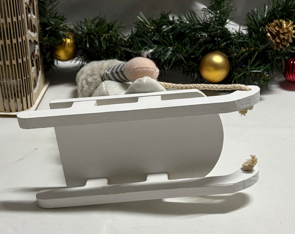 Plush Gonk on a Wooden Sleigh Christmas Decoration
