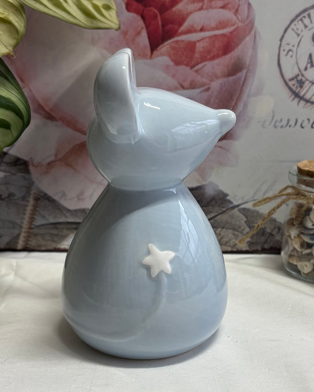 Large Blue Ceramic Mouse Ornament