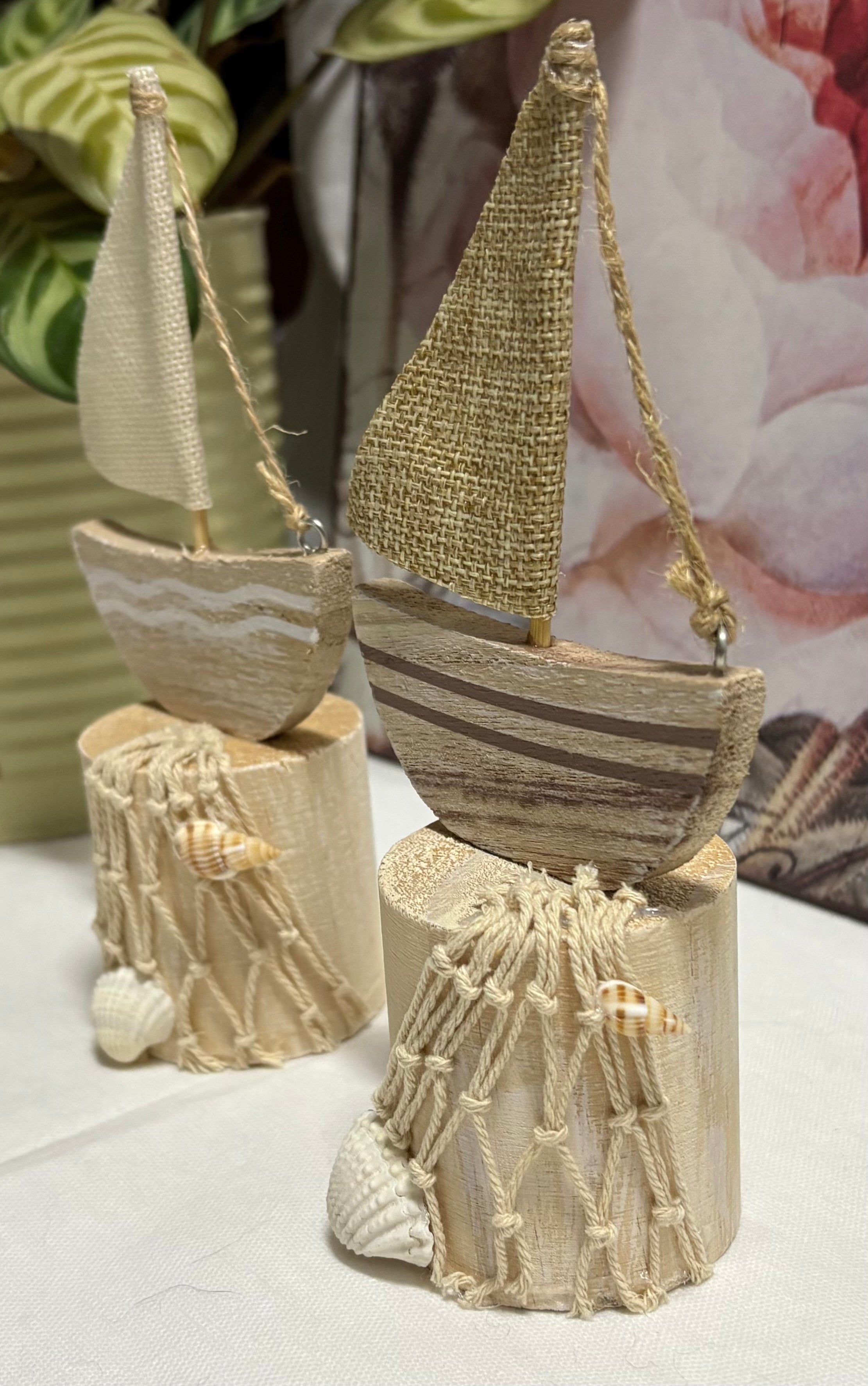 Pair of Natural Sailing Boat Ornaments