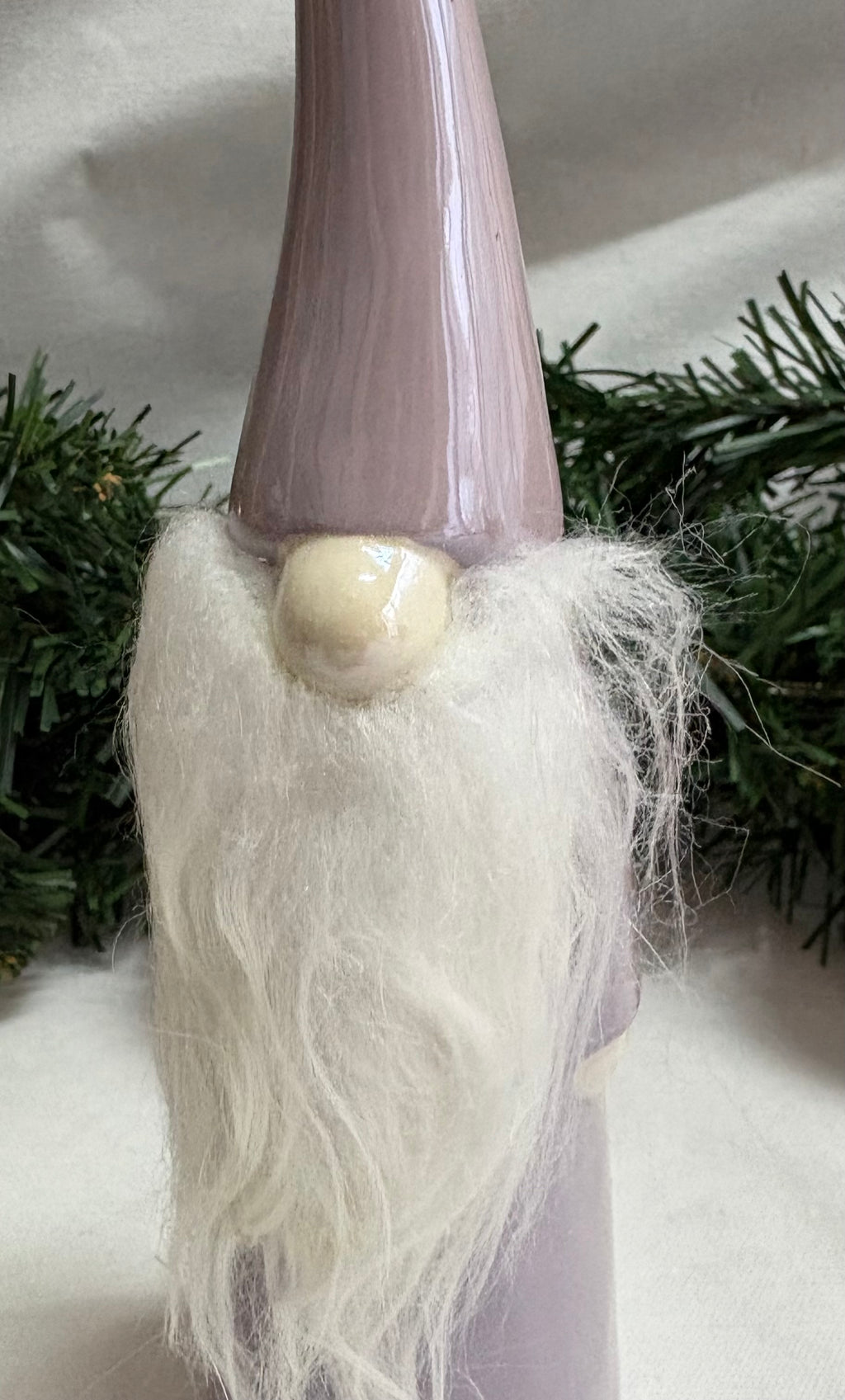 Lilac Ceramic Gonk - Elegant Christmas Decoration with White Fur Beard
