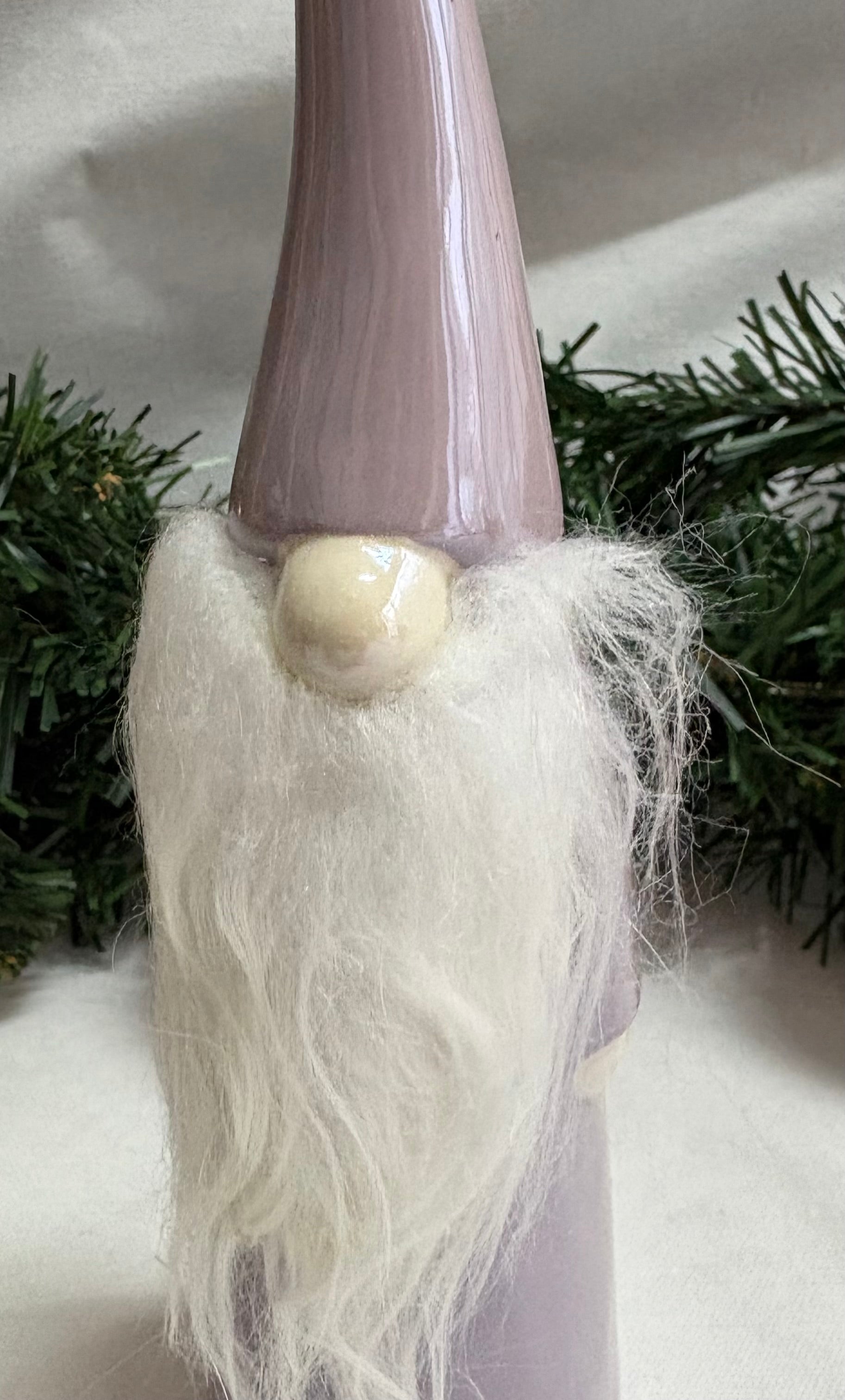 Lilac Ceramic Gonk - Elegant Christmas Decoration with White Fur Beard