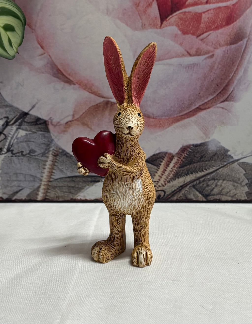 Standing Red Heart Bunny Resin Figure