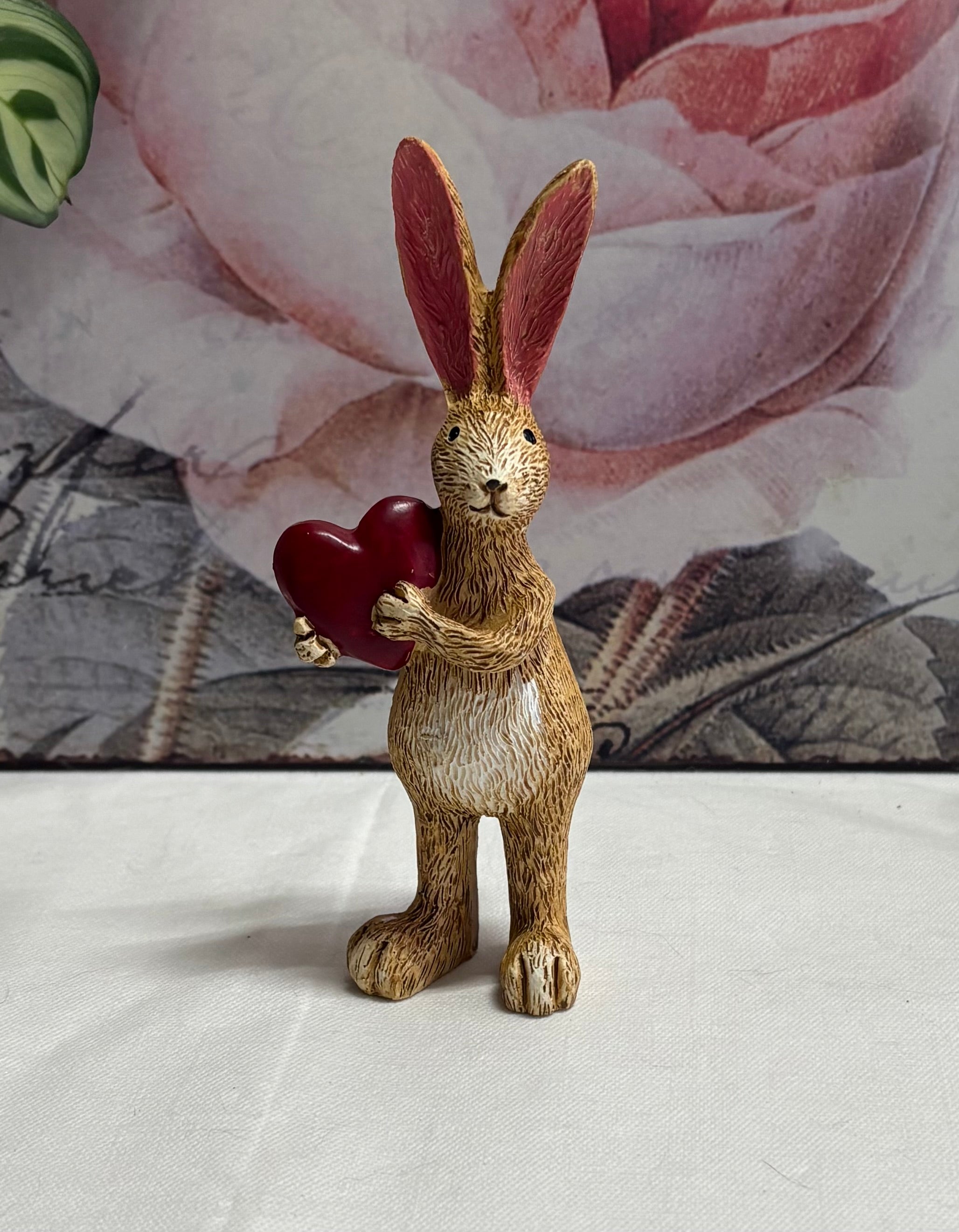 Standing Red Heart Bunny Resin Figure