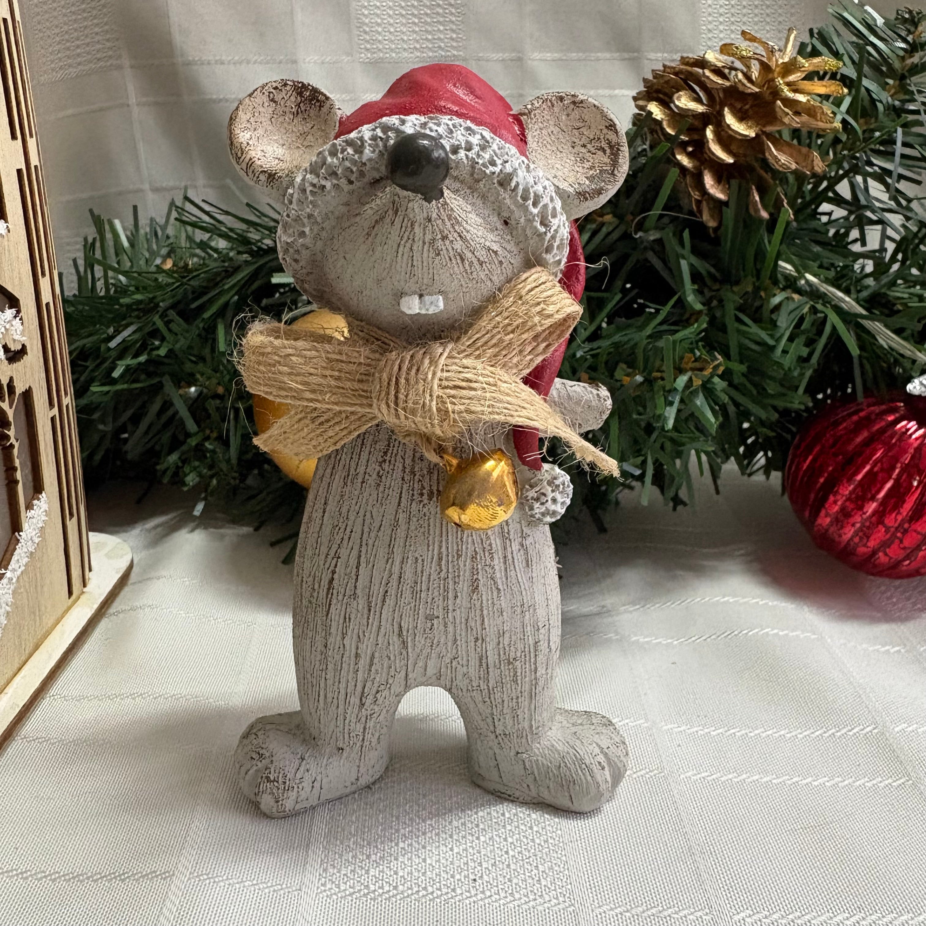 Standing Mouse With Santa Hat Christmas Ornament - 2 Sizes