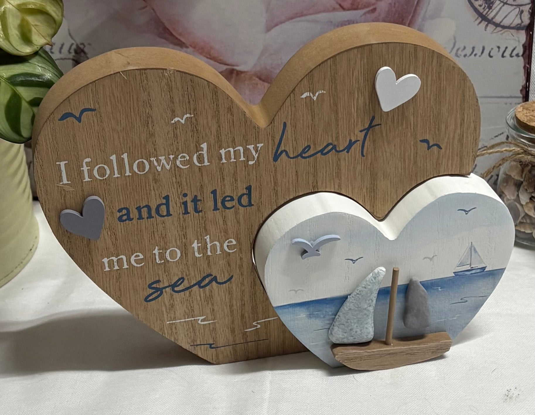 Wooden Heart Coastal Pebble 3D Ornament, 22cm