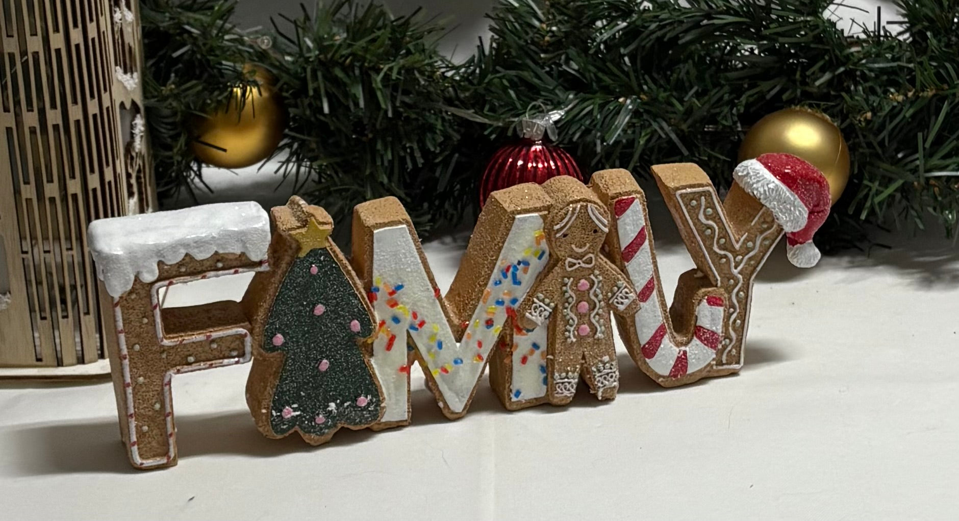 Gingerbread Resin Family Sign Christmas Ornament