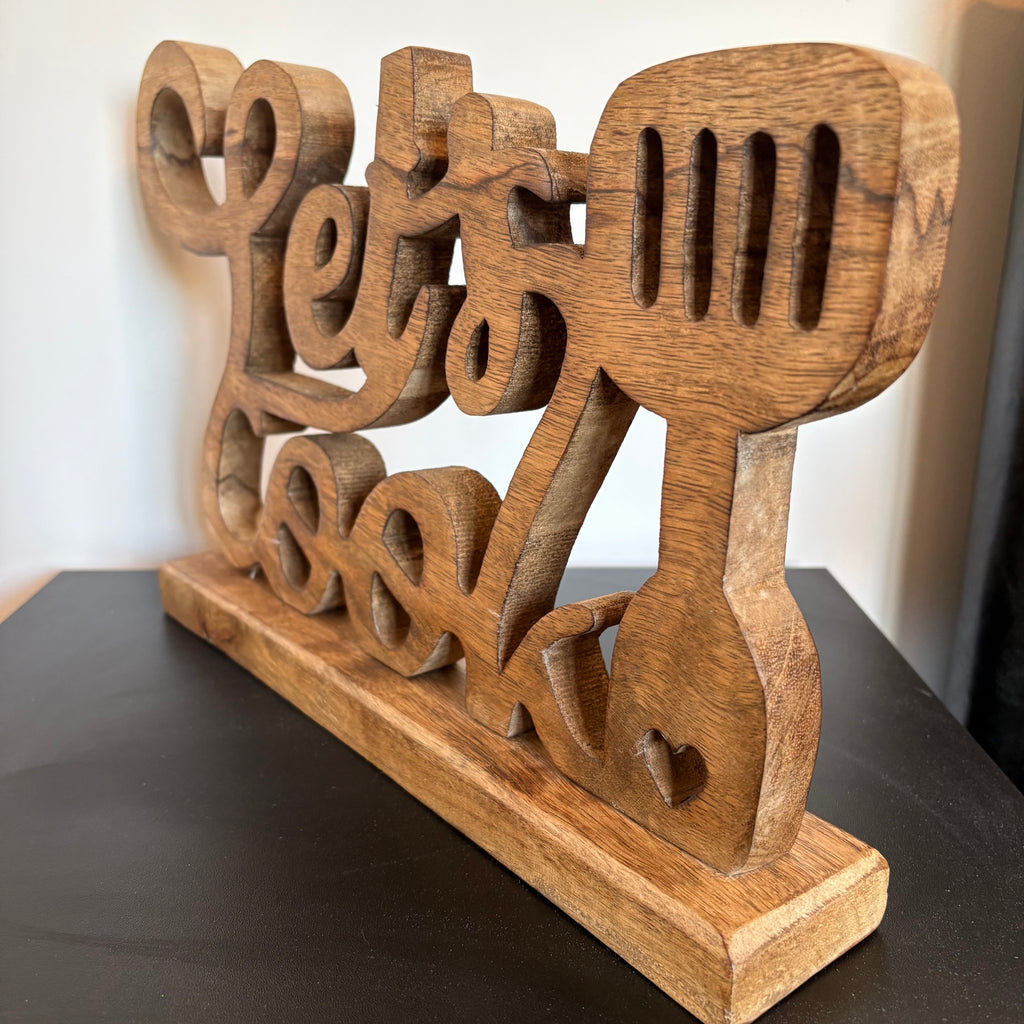 Let's Cook Wooden Sign – Rustic Mango Wood Kitchen Décor