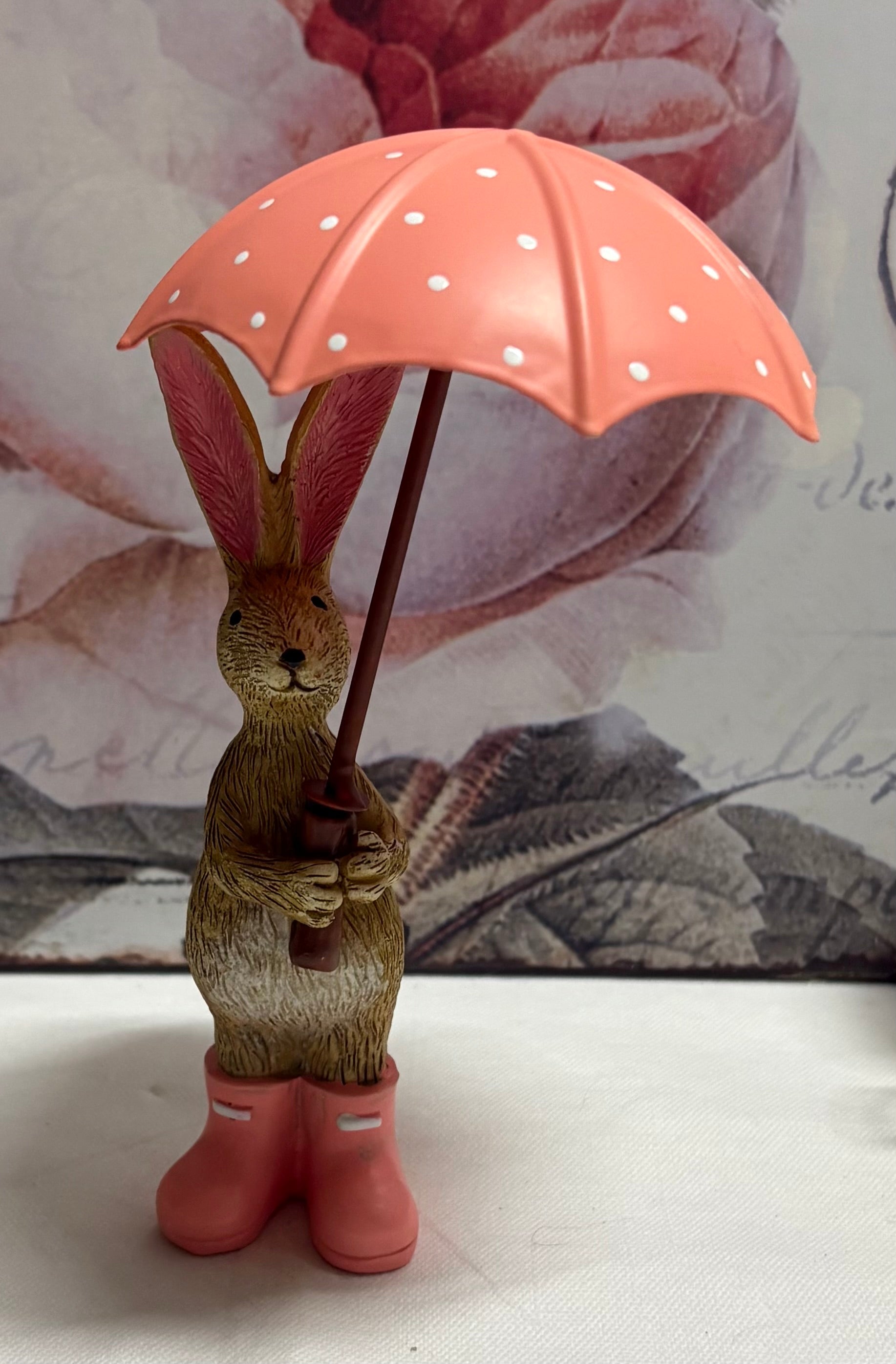Standing Brown Bunny Rabbit with Pink Umbrella Figure Ornament