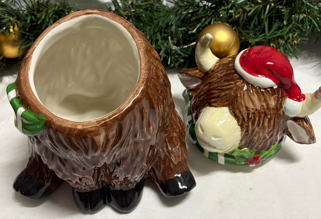 Highland Cow Christmas Cookie Jar