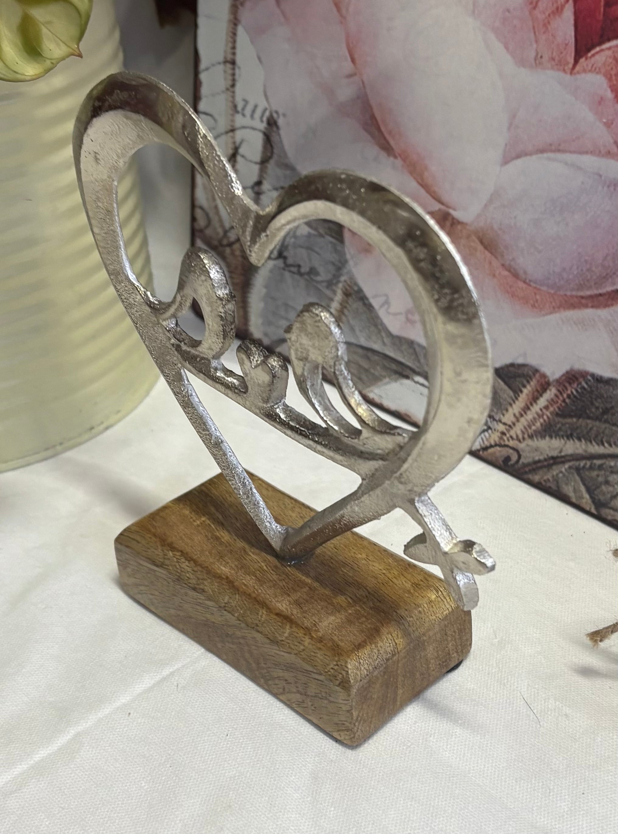 Heart and Bird on Wooden Plaque Ornament, 18cm