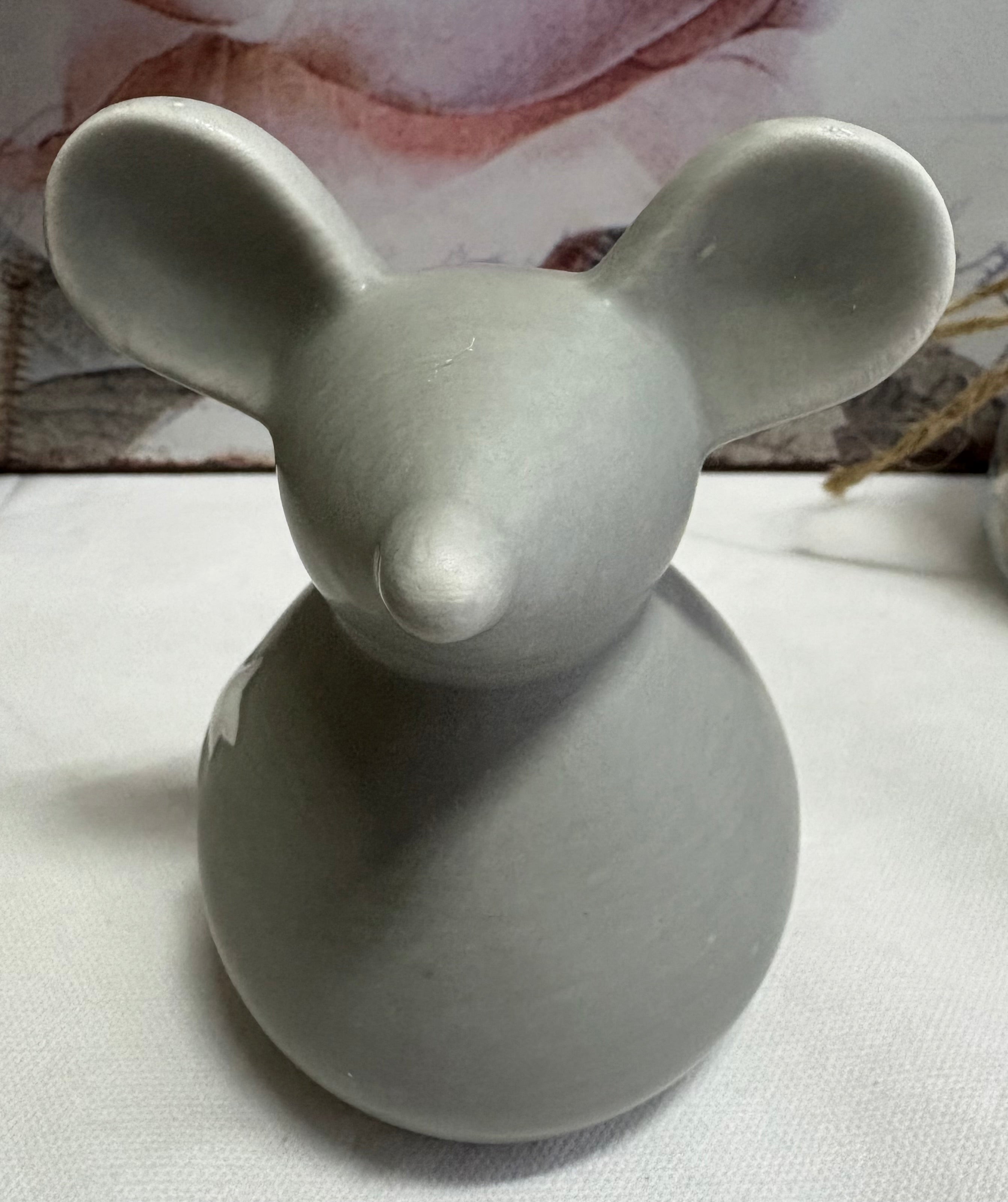 Ceramic Grey Mouse Ornament with White Star