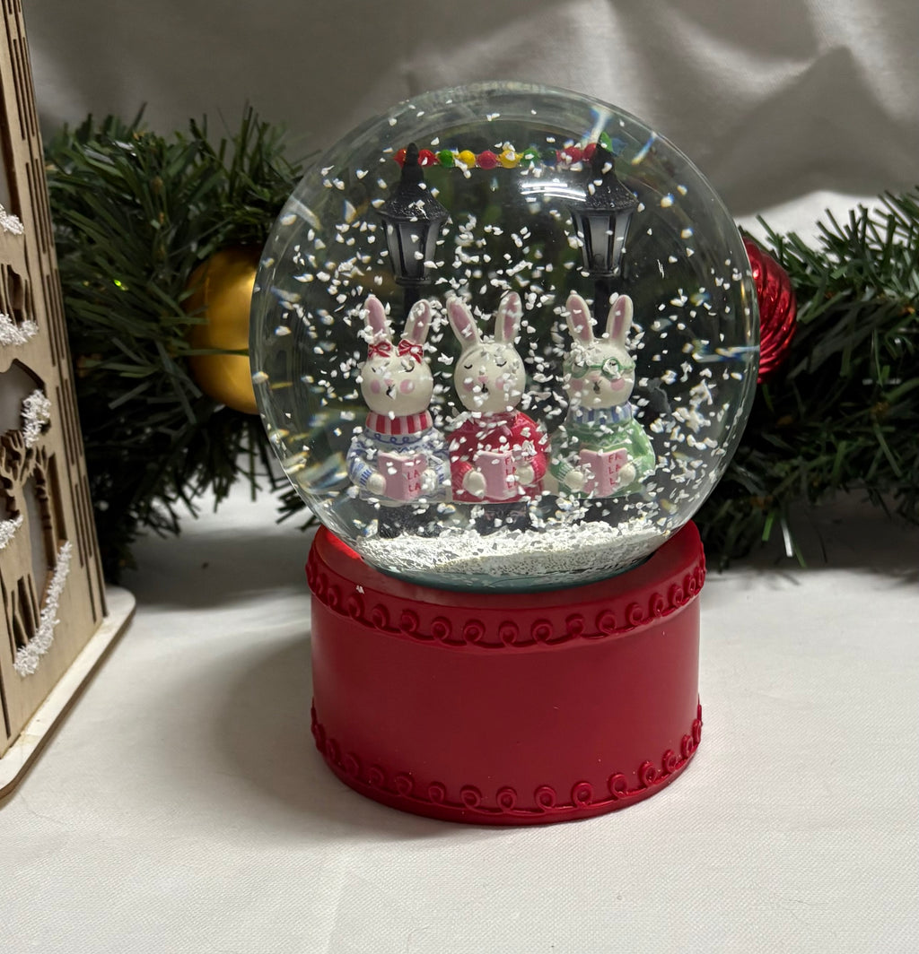 Beautiful Medium Sized Rabbits Snow Globe with Red Base