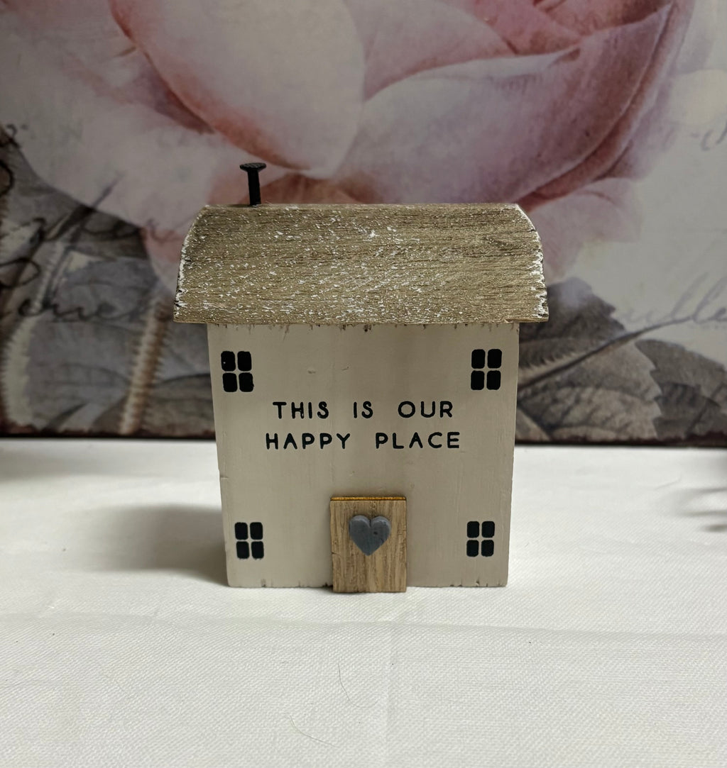 Happy Place Wooden House Ornament, 9.5cm