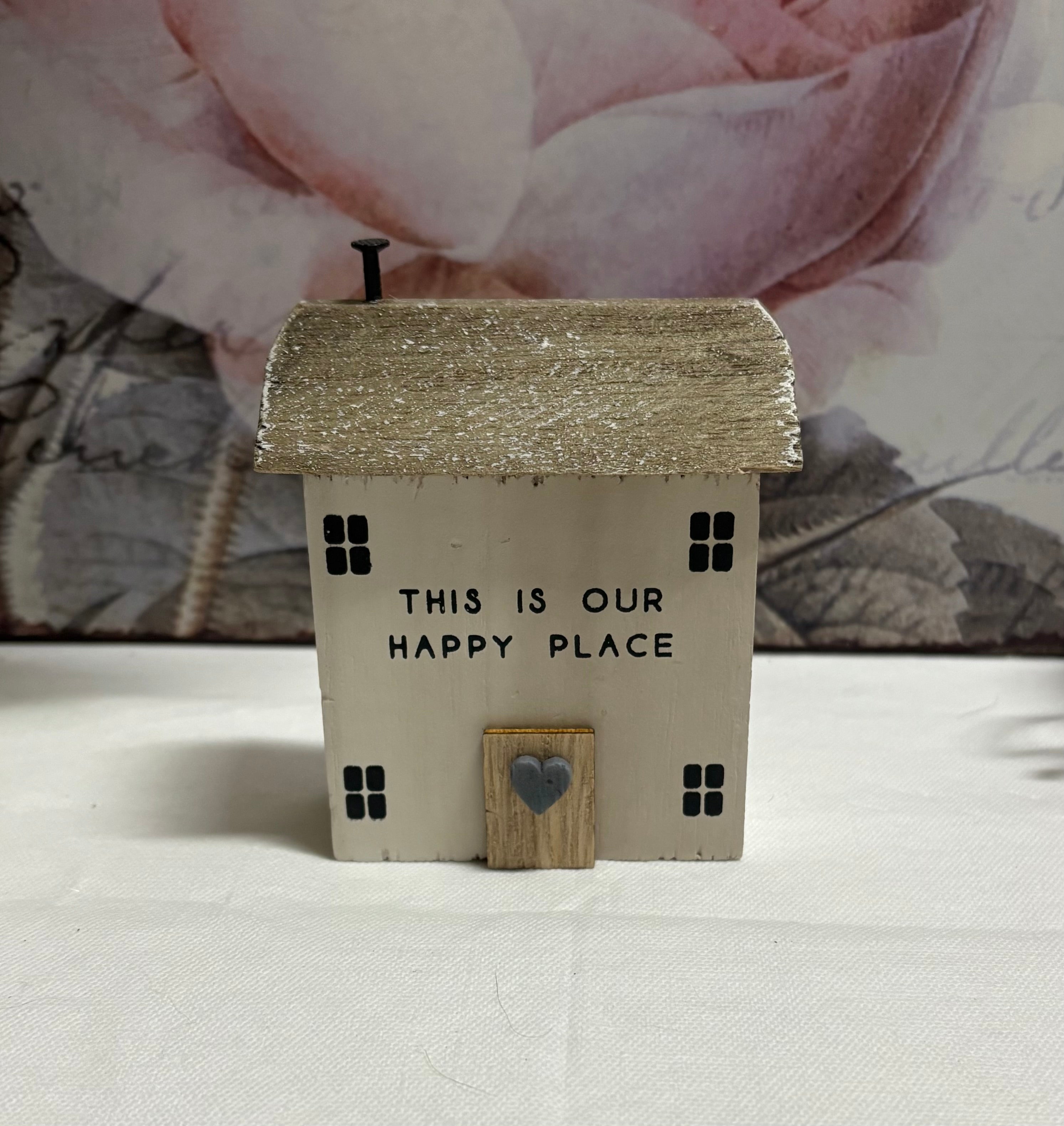 Happy Place Wooden House Ornament, 9.5cm