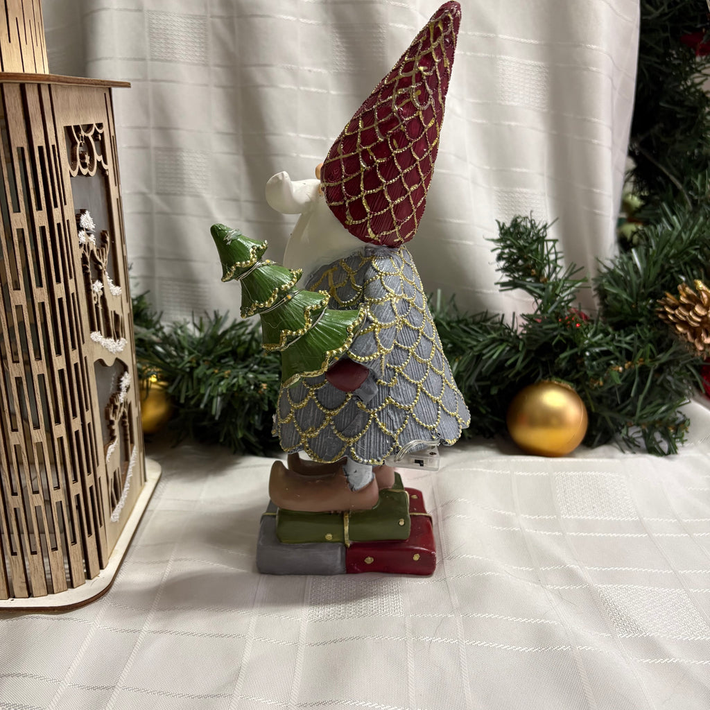 Santa holding a Tree LED Light Up Resin Figure