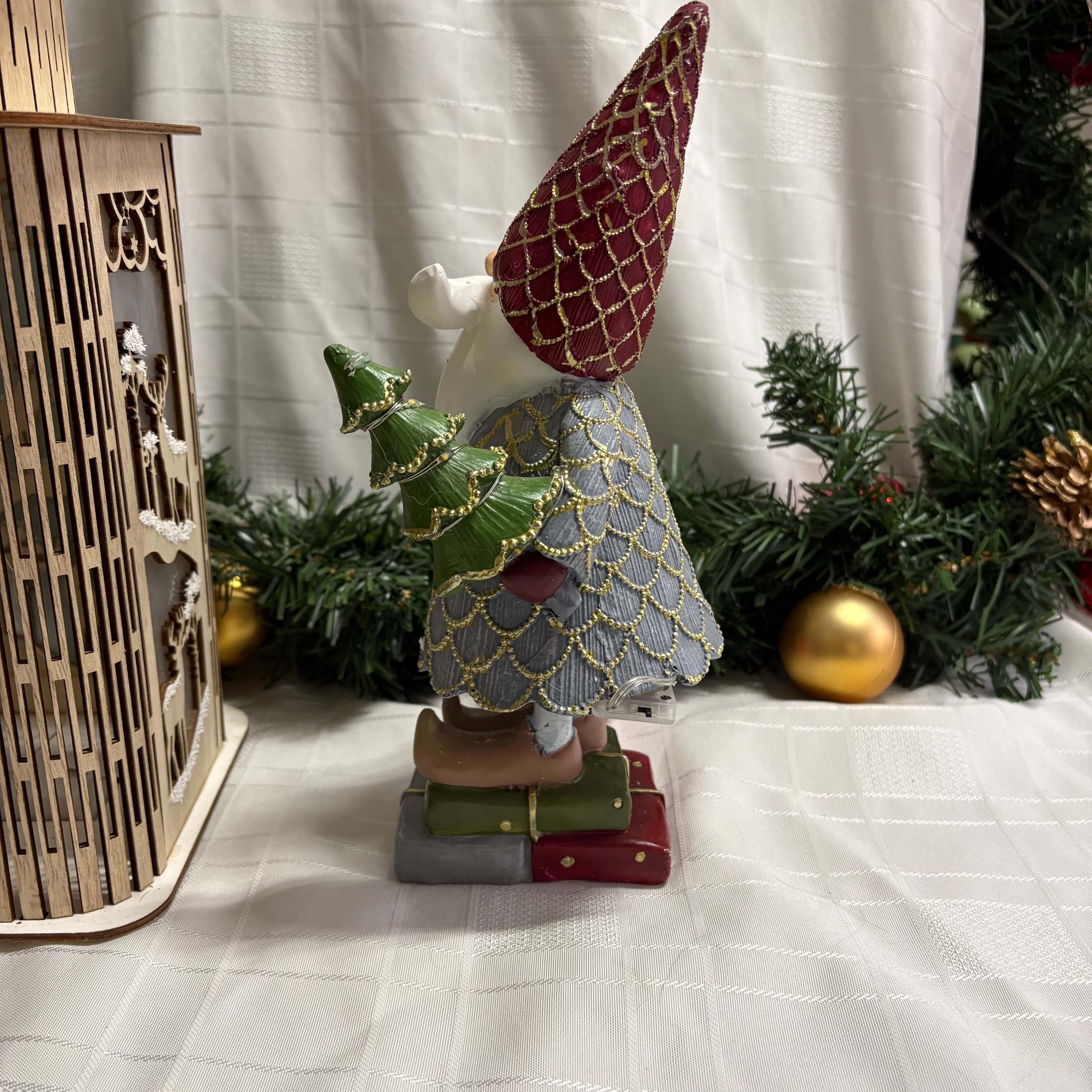 Santa holding a Tree LED Light Up Resin Figure
