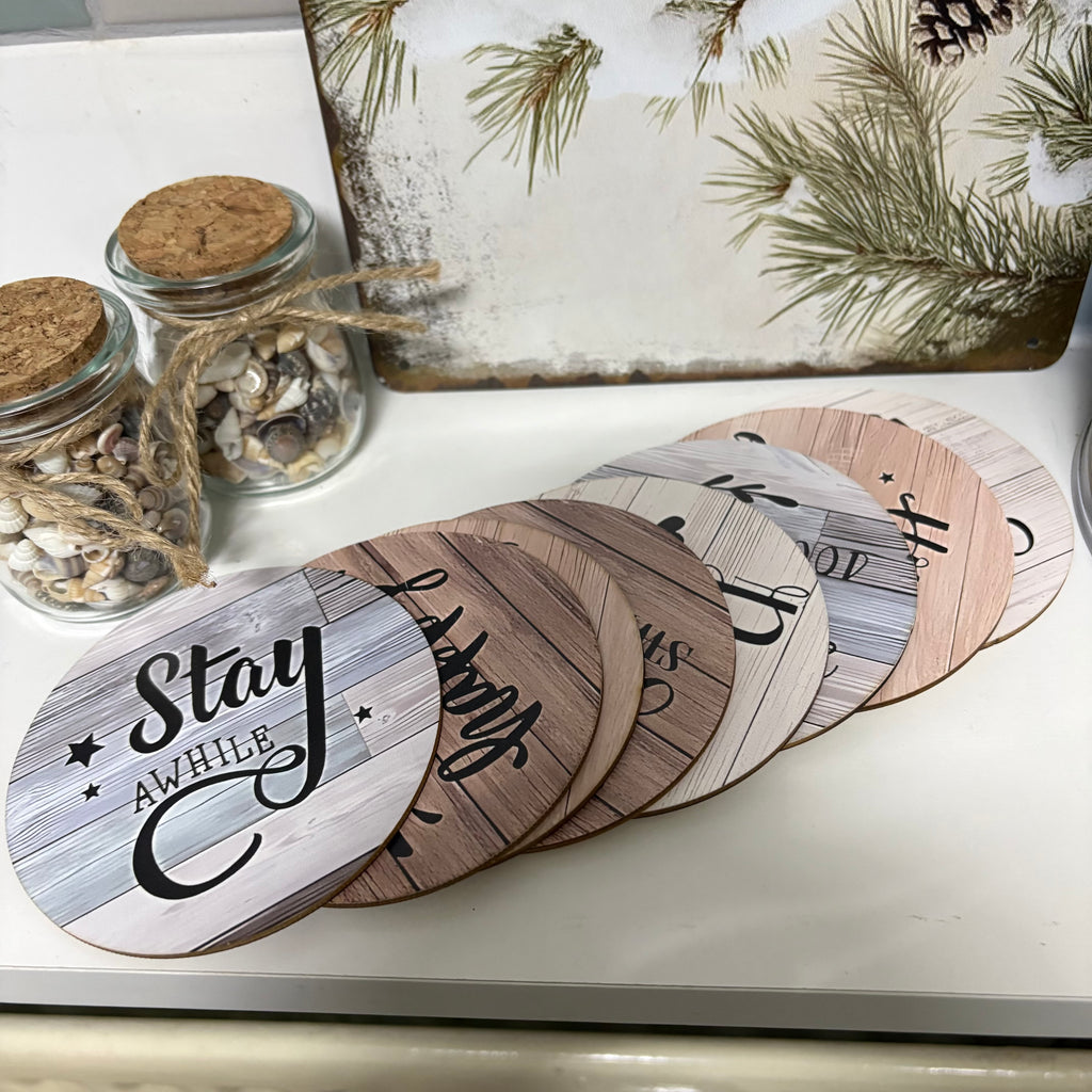 Set of 8 Wooden Slogan Coasters