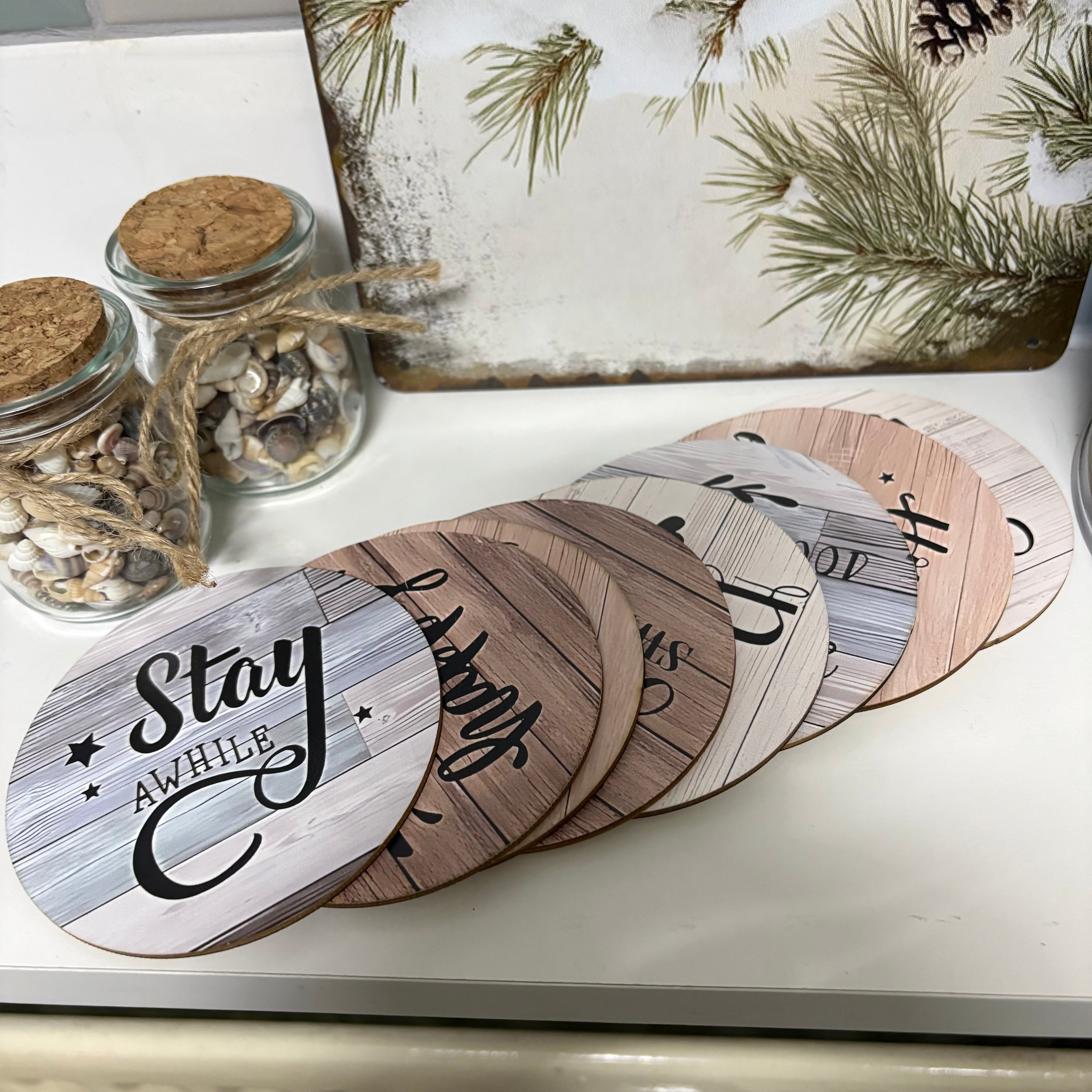 Set of 8 Wooden Slogan Coasters