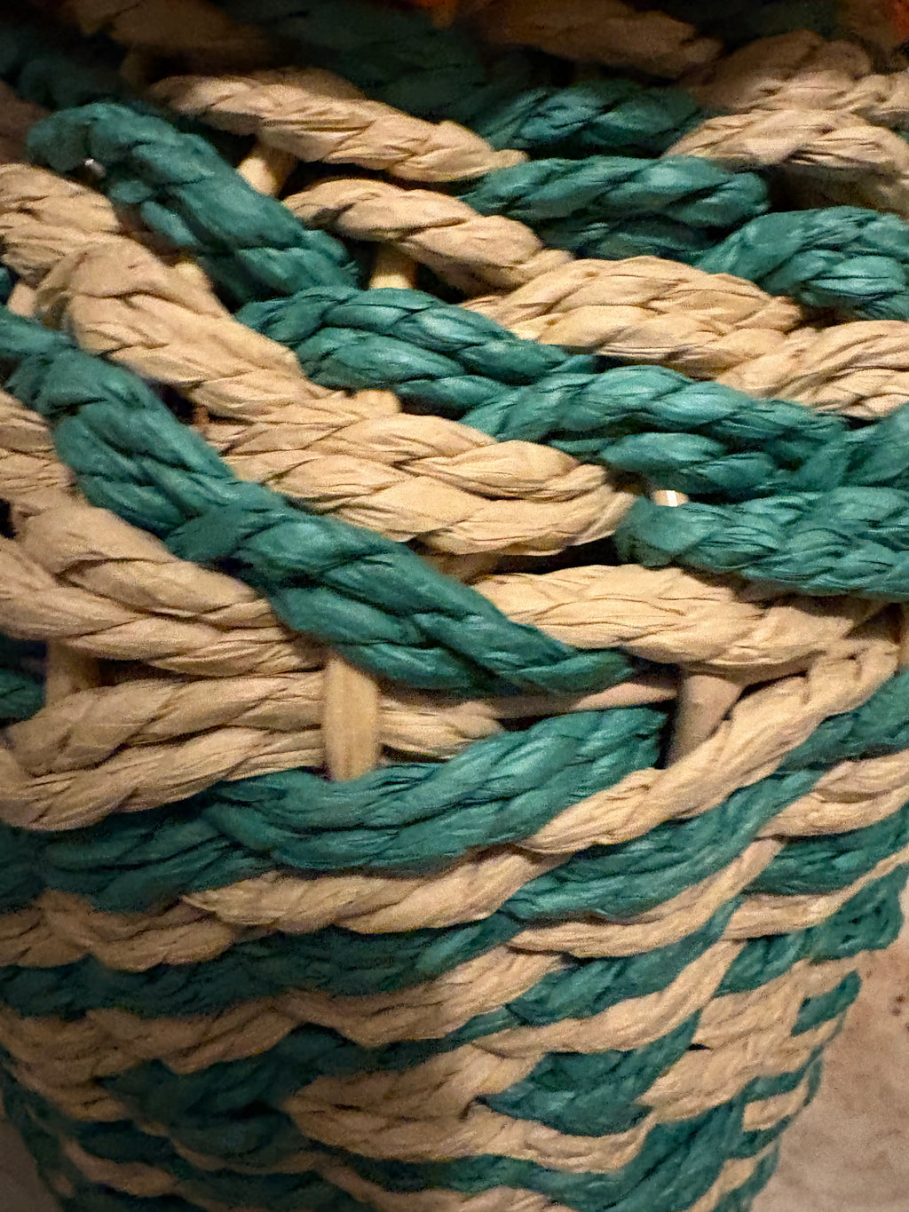 Large Orange And Green Rope Vase With Handles