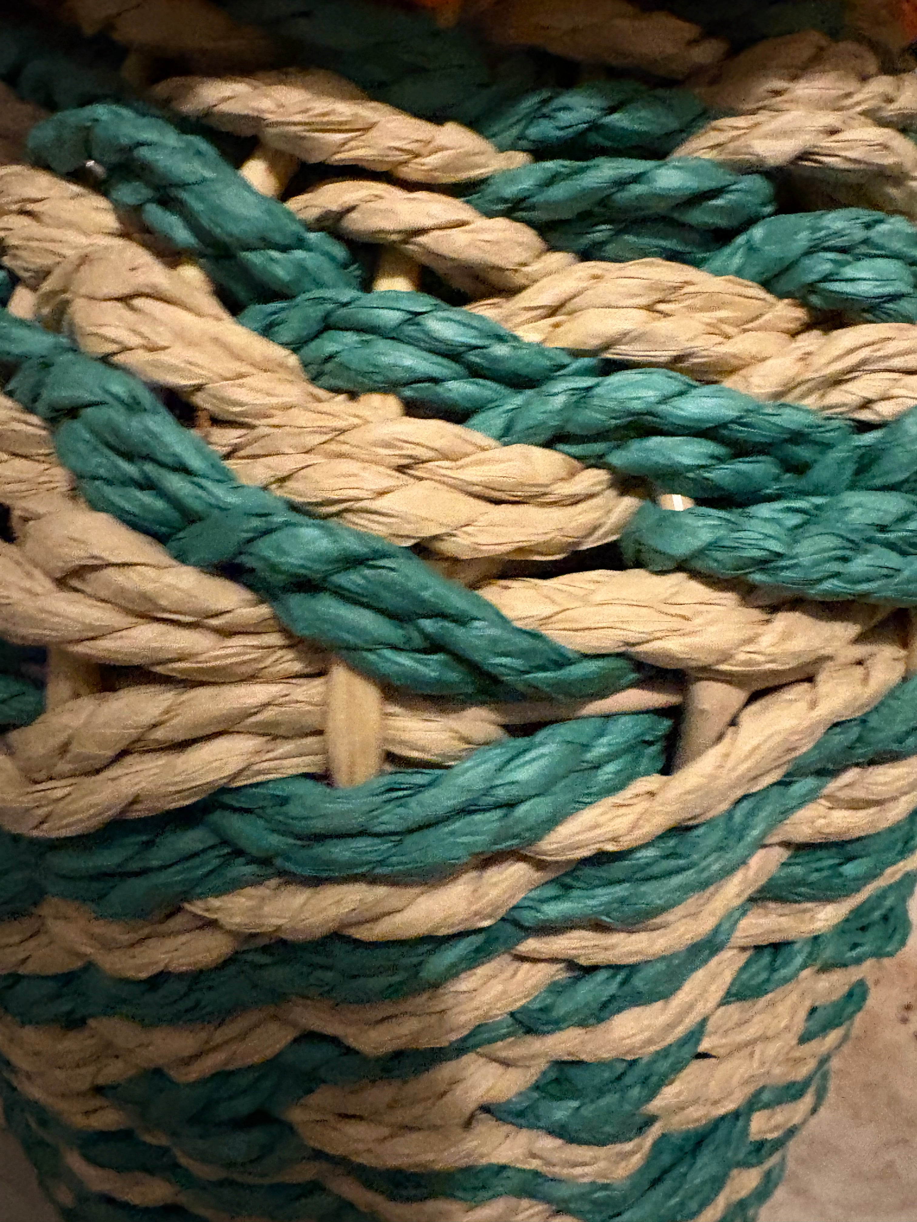 Large Orange And Green Rope Vase With Handles