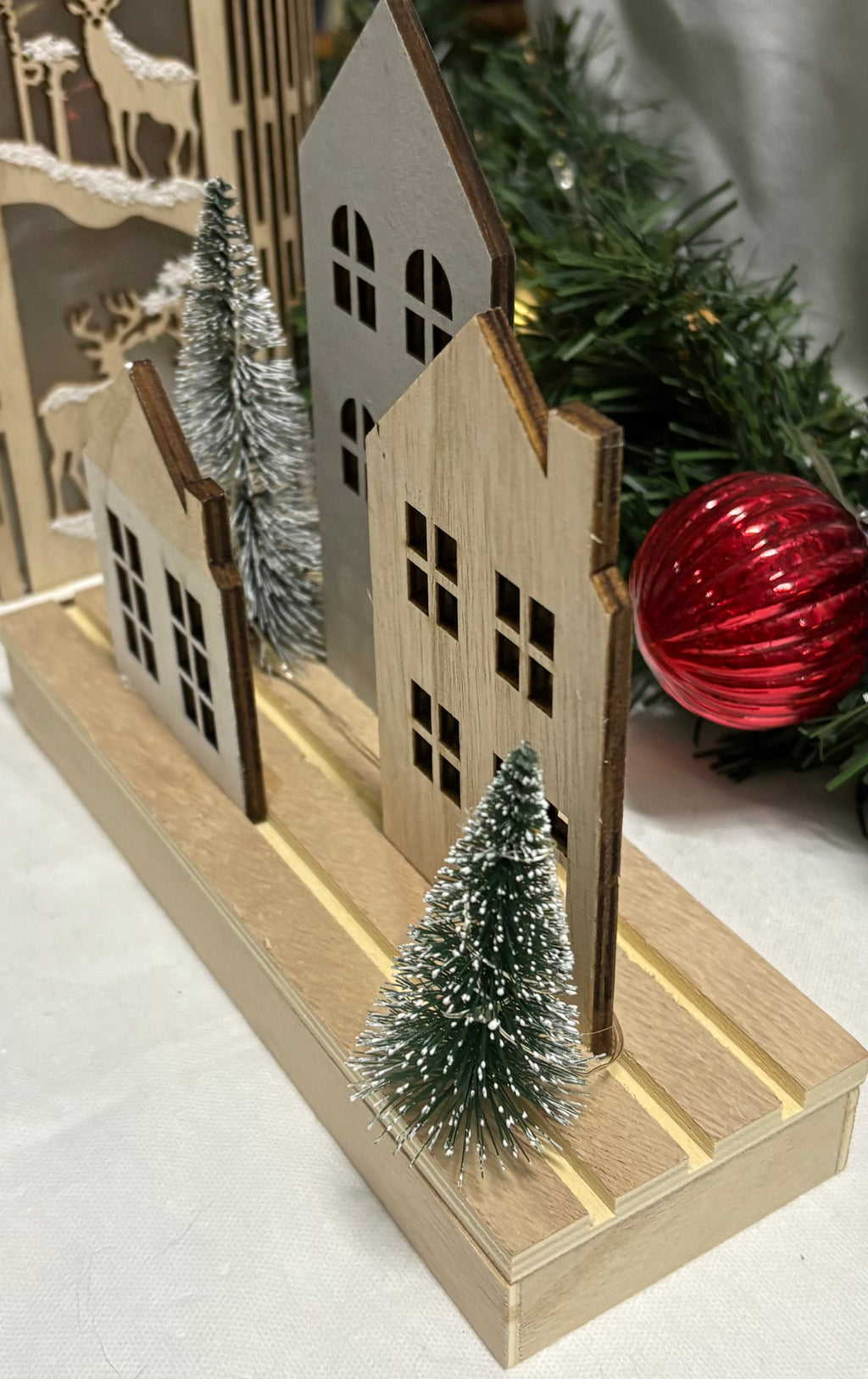 Light Up LED Wooden House & Tree Scene