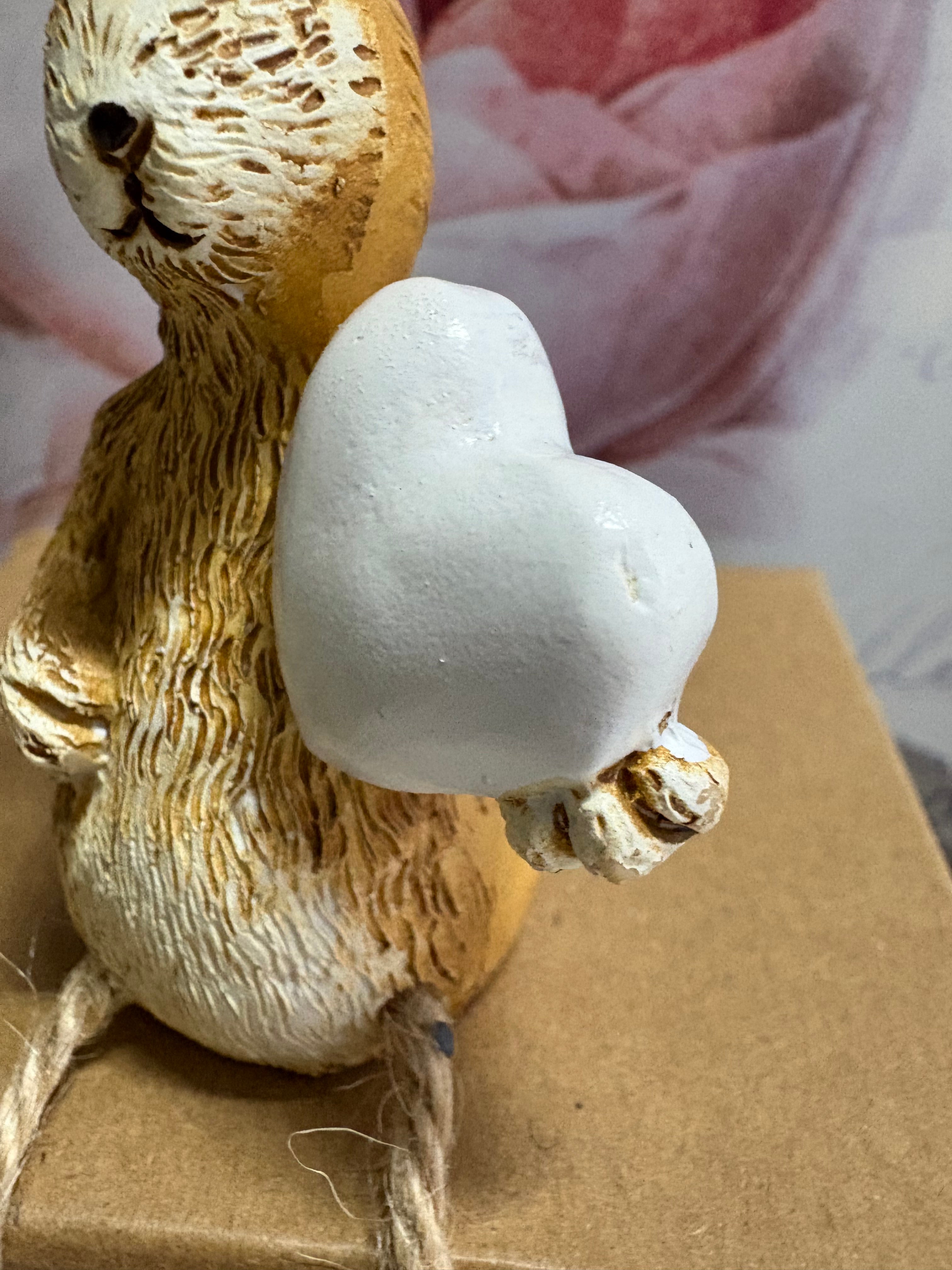 Sitting Brown Bunny with Twine Legs and White Heart Figure Ornament
