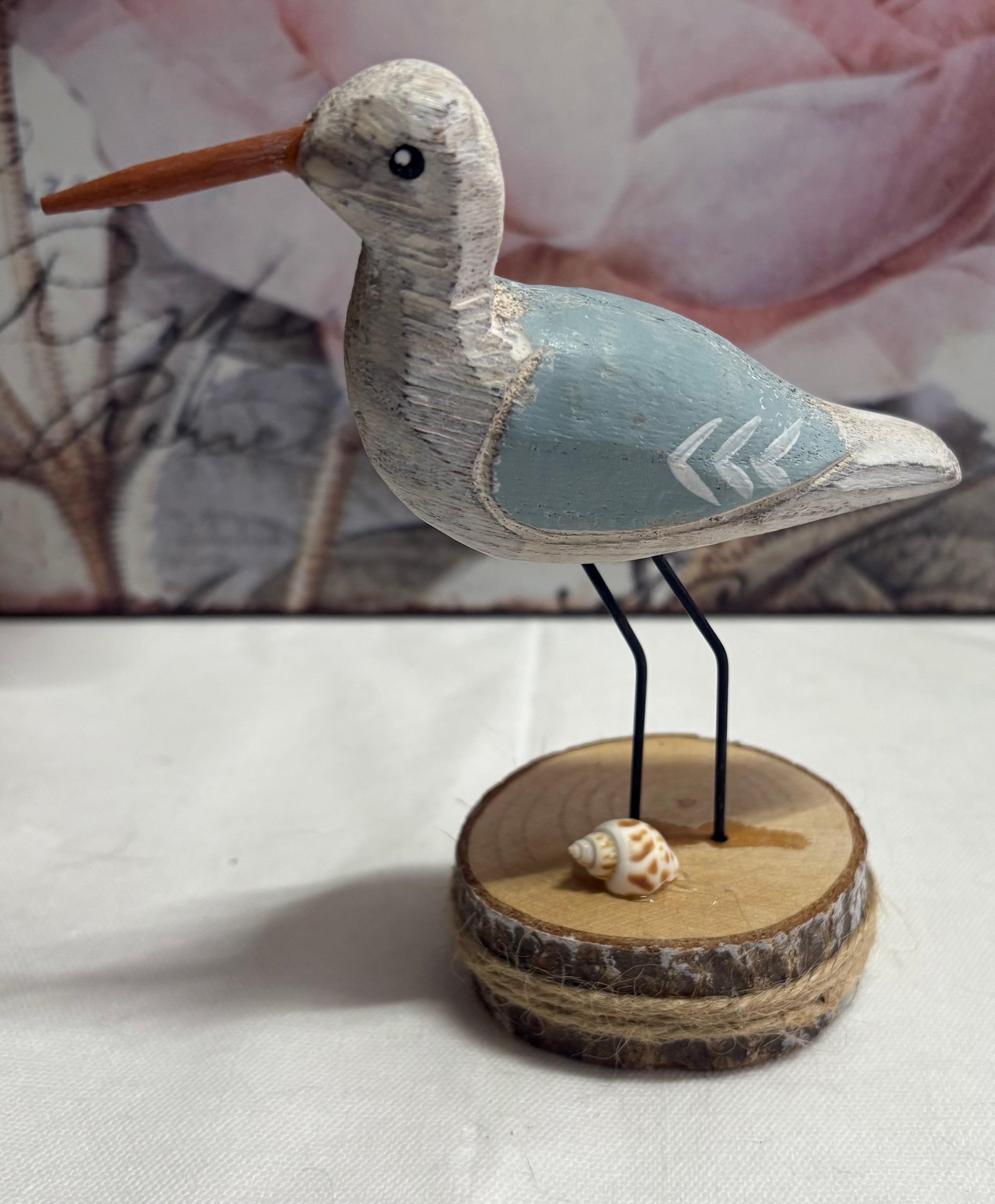 Grey Wooden Bird on Base Ornament, 13cm