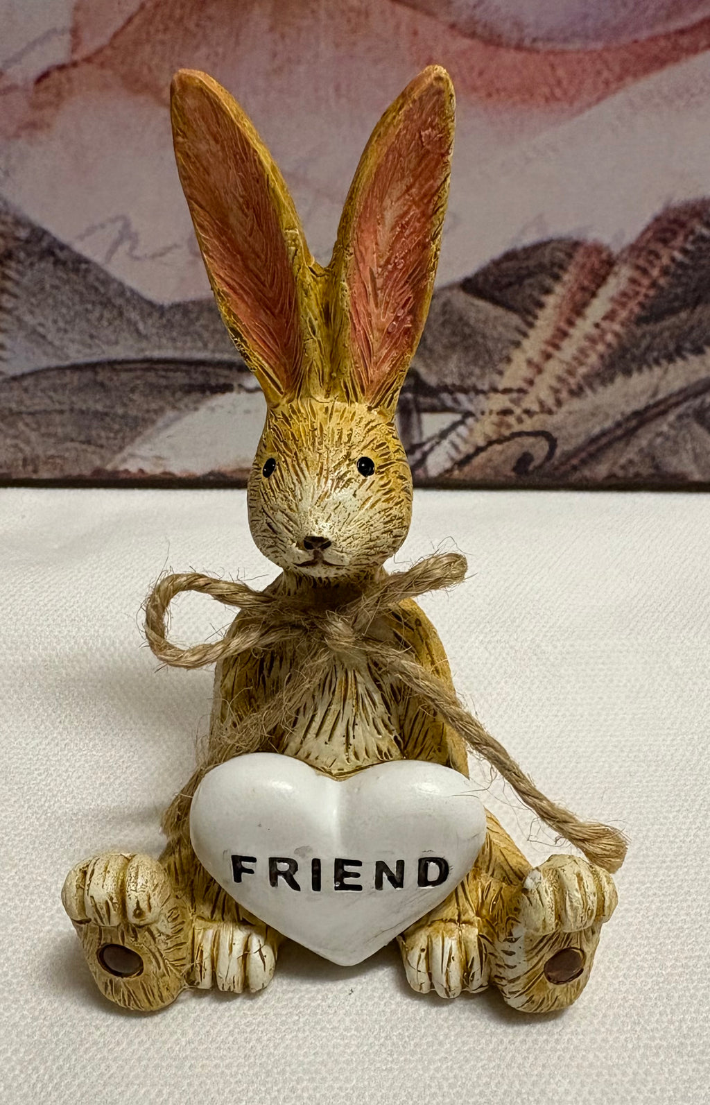 White Heart Friend Sitting Resin Bunny Figure