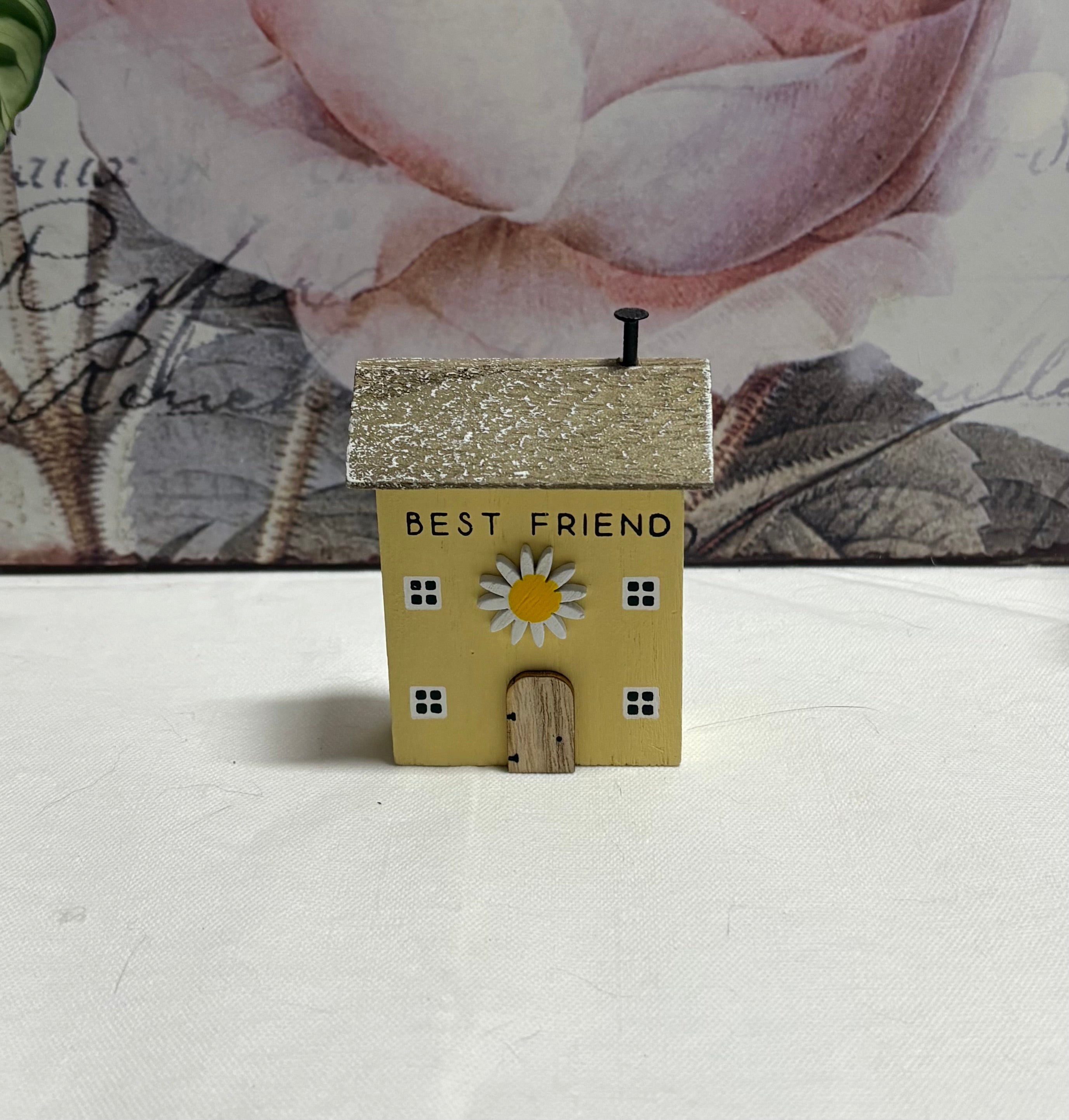 Yellow 'Best Friend' Wooden House Ornament, 8.5cm