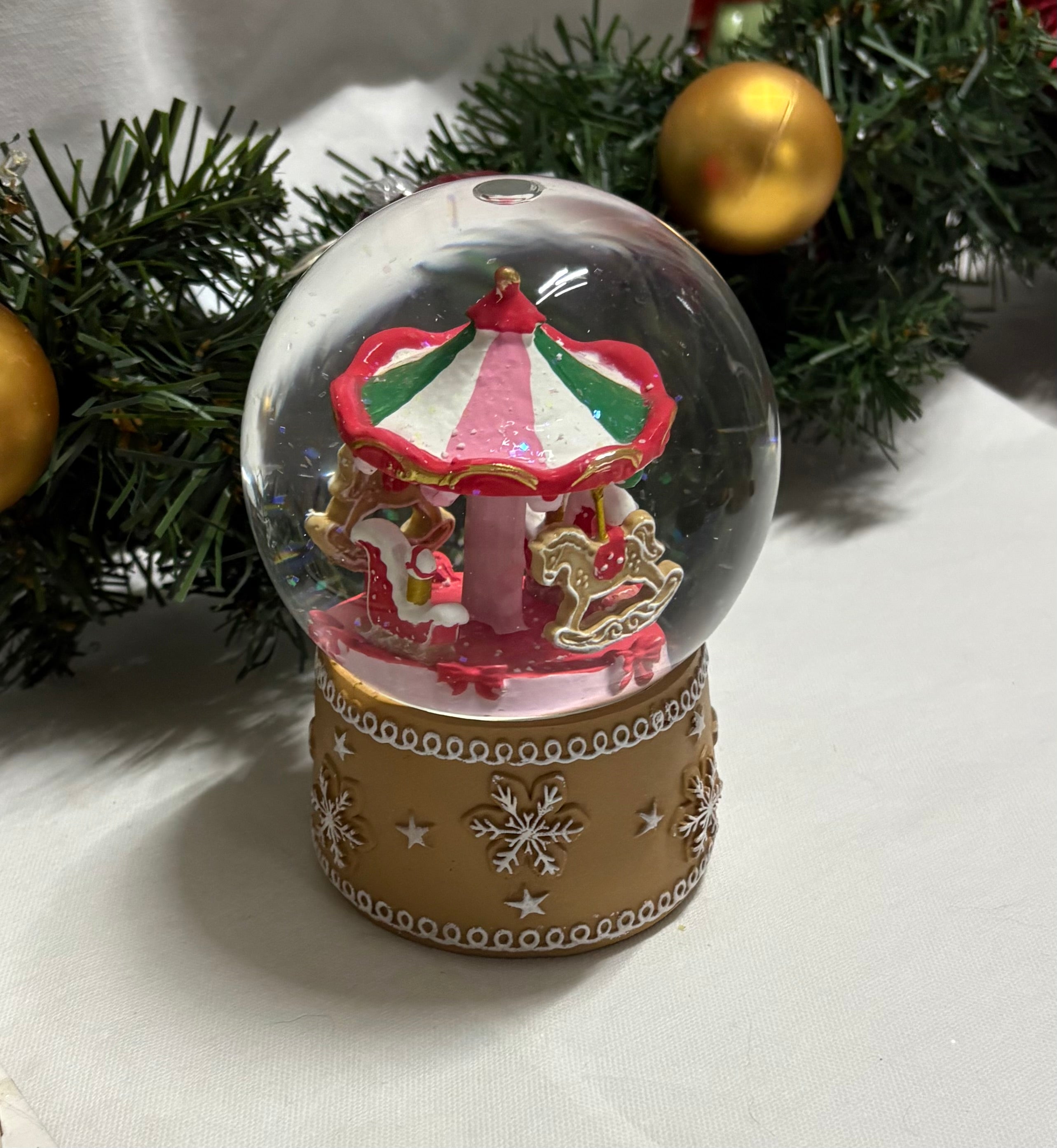 Beautiful Medium Sized Carousel Gingerbread Base Snow Globe