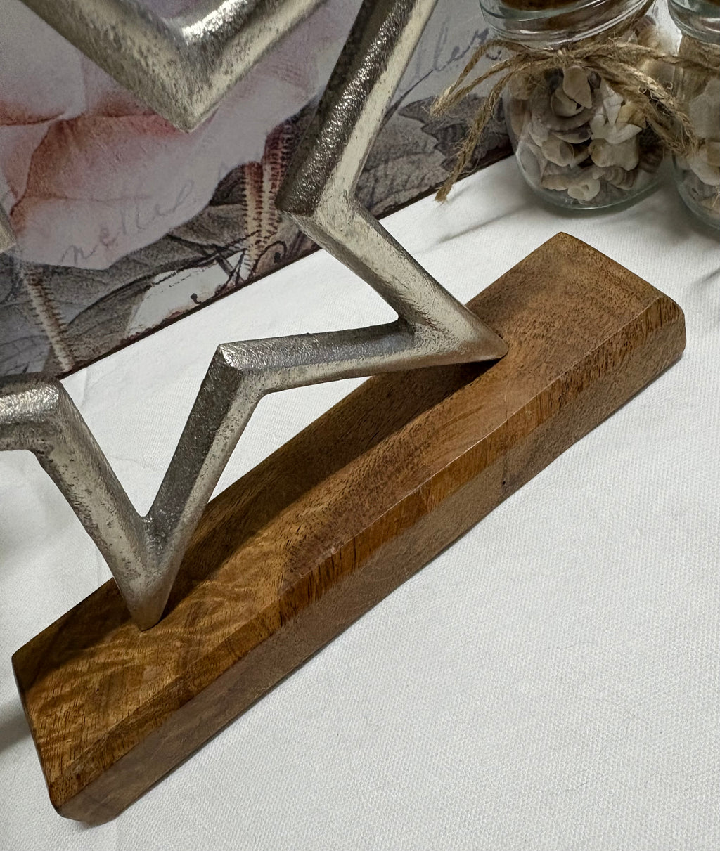 Metal Star on Wooden Stand Rustic Ornament