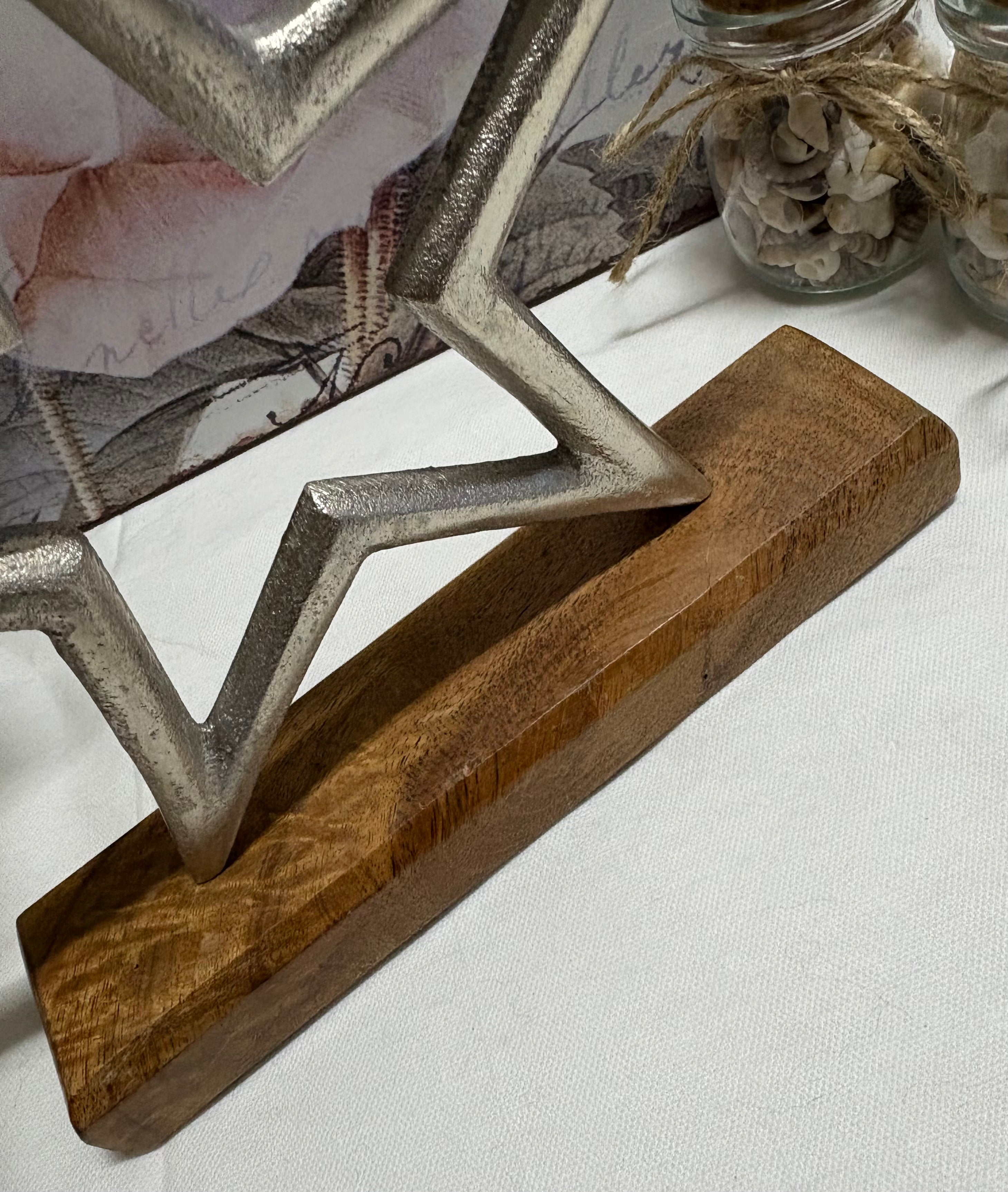 Metal Star on Wooden Stand Rustic Ornament
