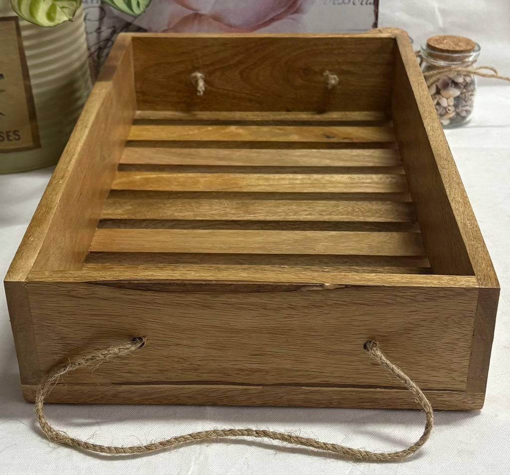 Wooden Slatted Storage Tray, 40cm