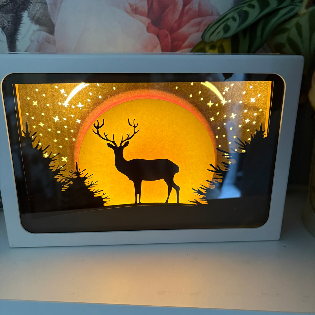Deer Scene LED Light Box Ornament
