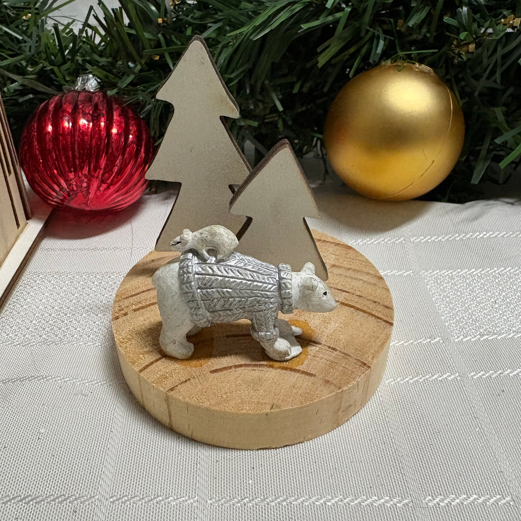Small Polar Bear on Wooden Base Ornament