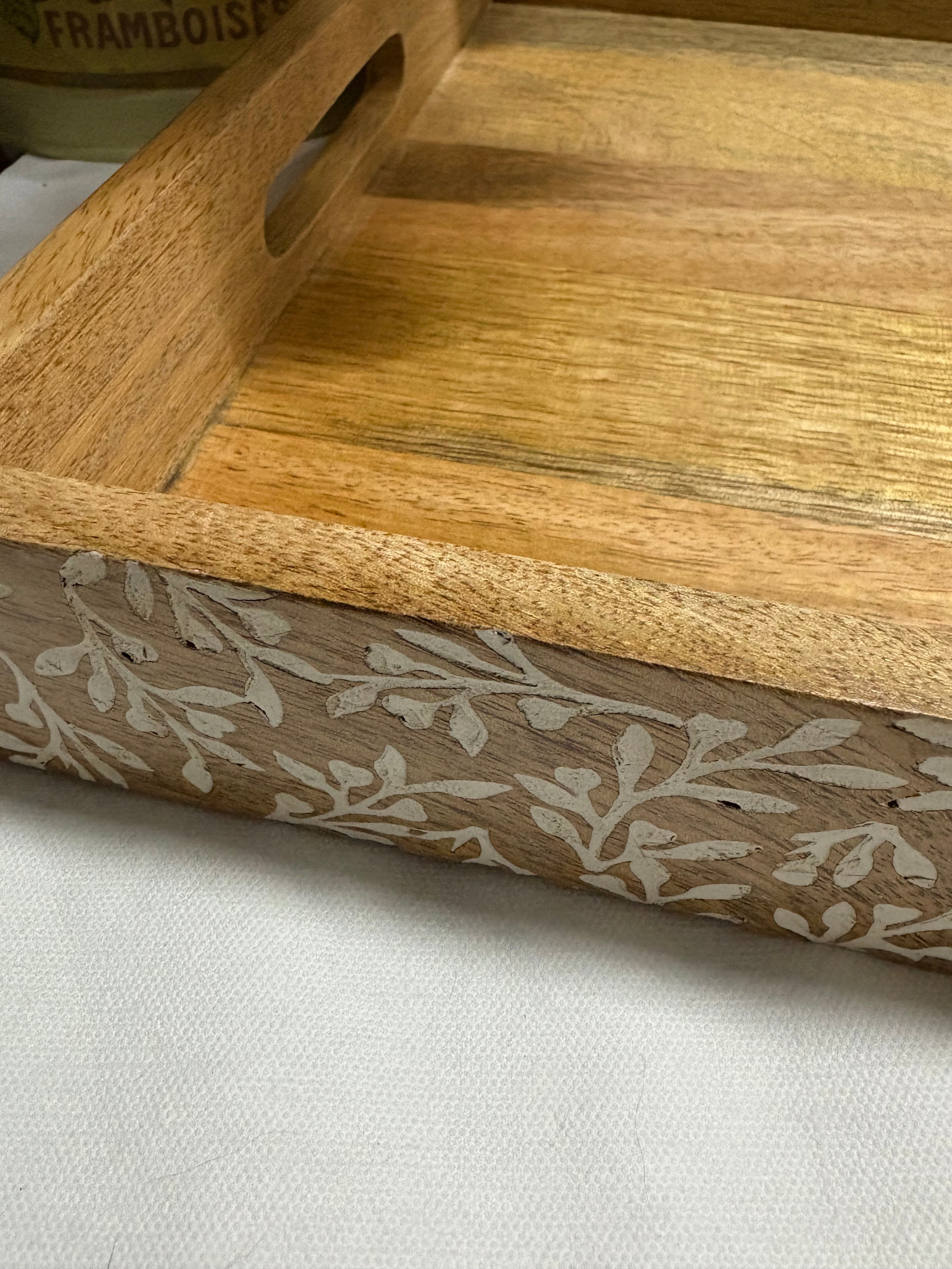 Flower Design Decorative Wooden Tray, 45cm