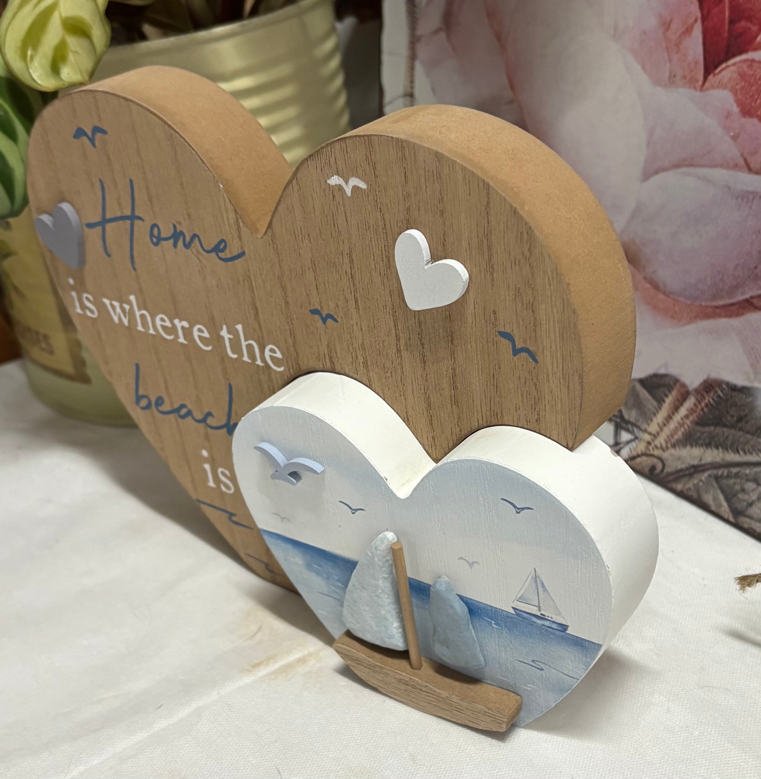 Wooden Heart Coastal Pebble 3D Ornament, 22cm