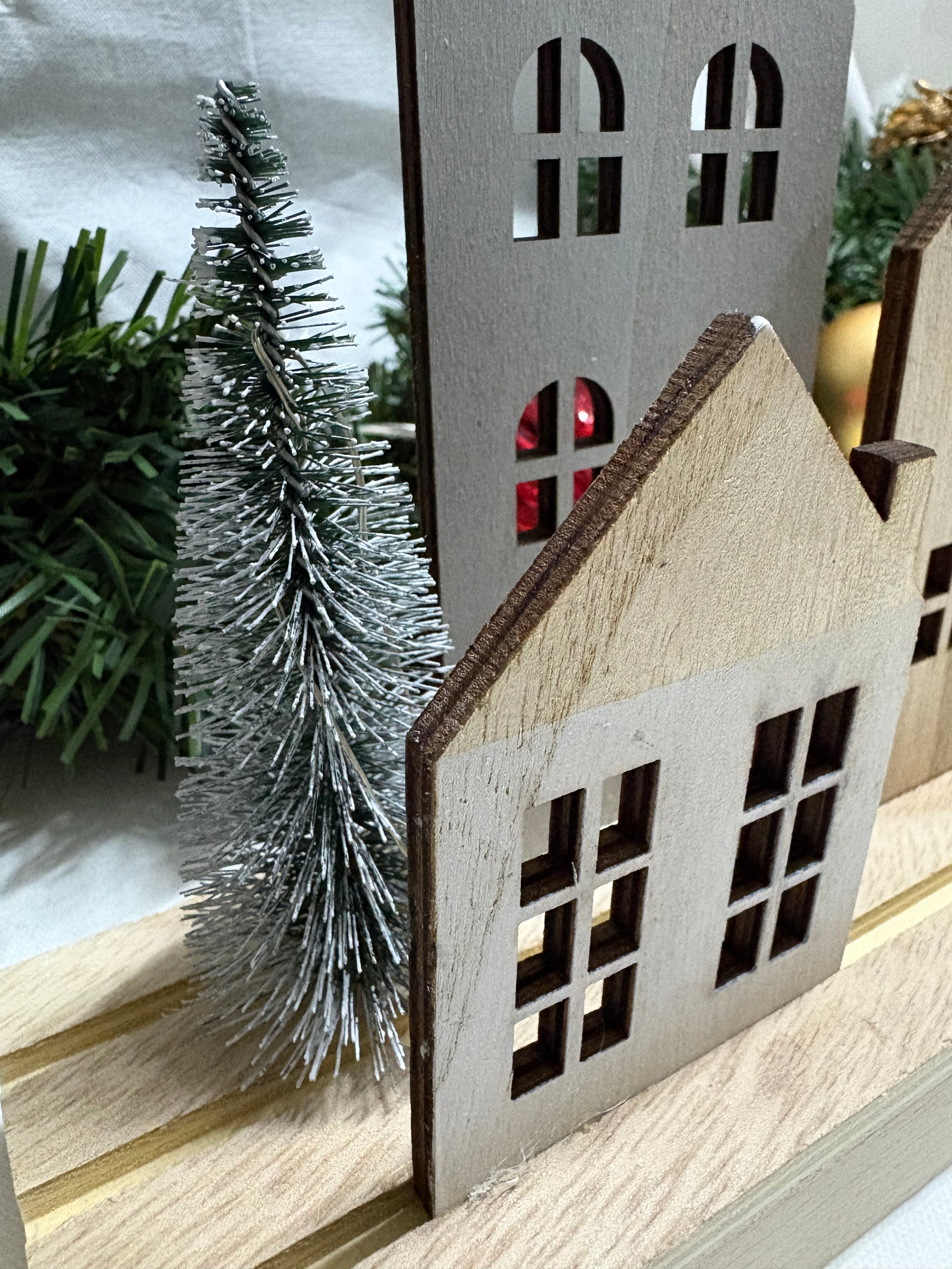 Light Up LED Wooden House & Tree Scene