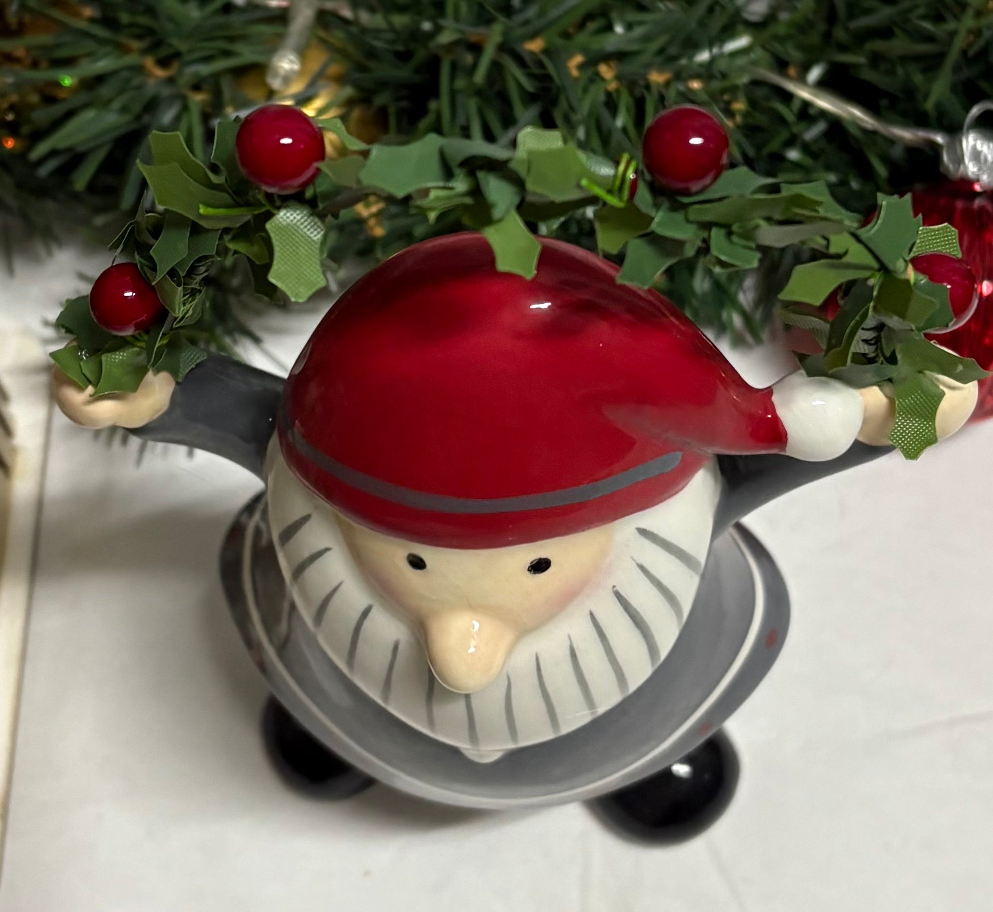 Ceramic Santa with Holly Garland Ornament