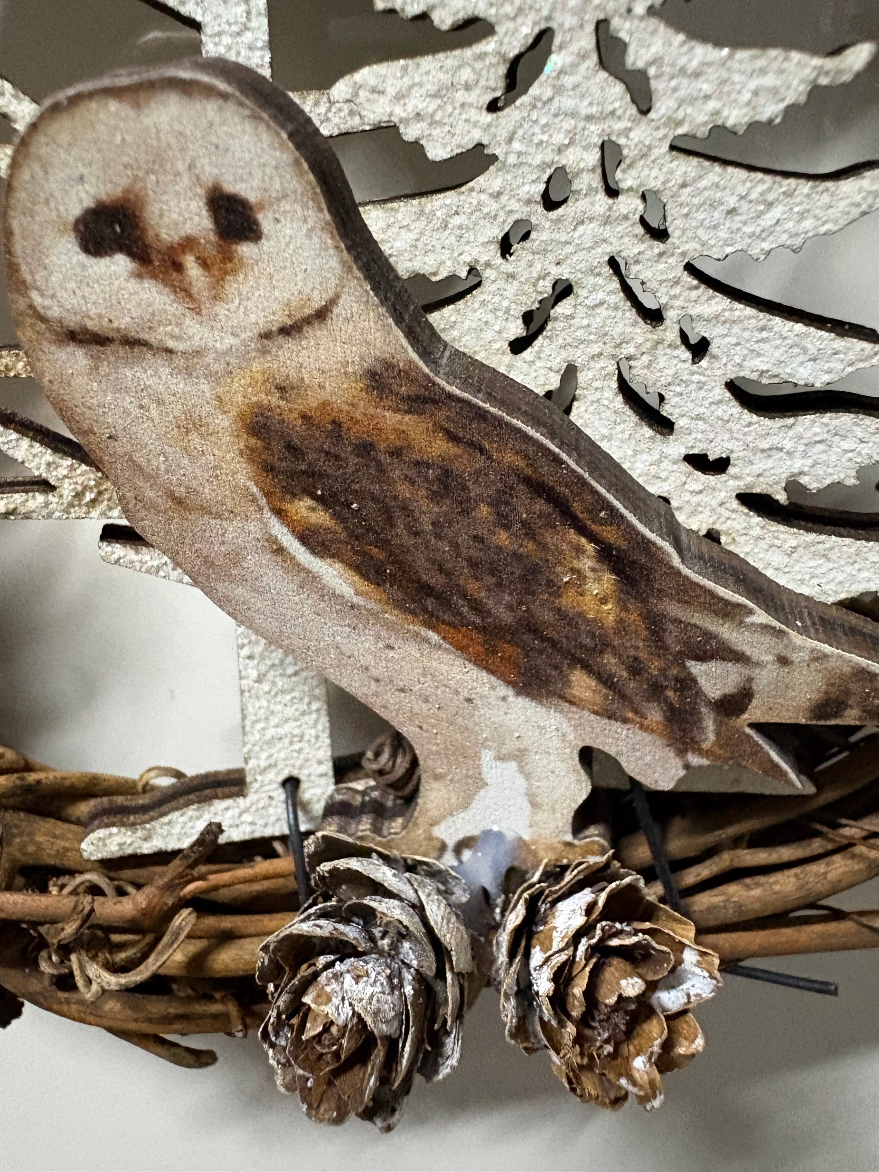 White Winged Owl Mini Hanging Wreath - 2 Designs
