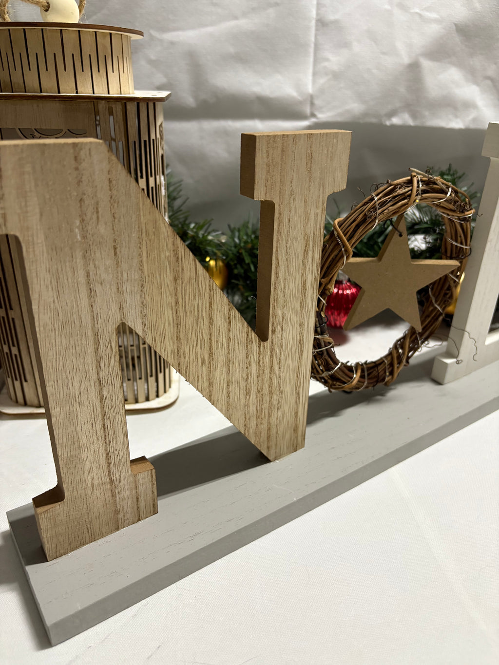 Large Wooden Noel LED Christmas Sign Decoration