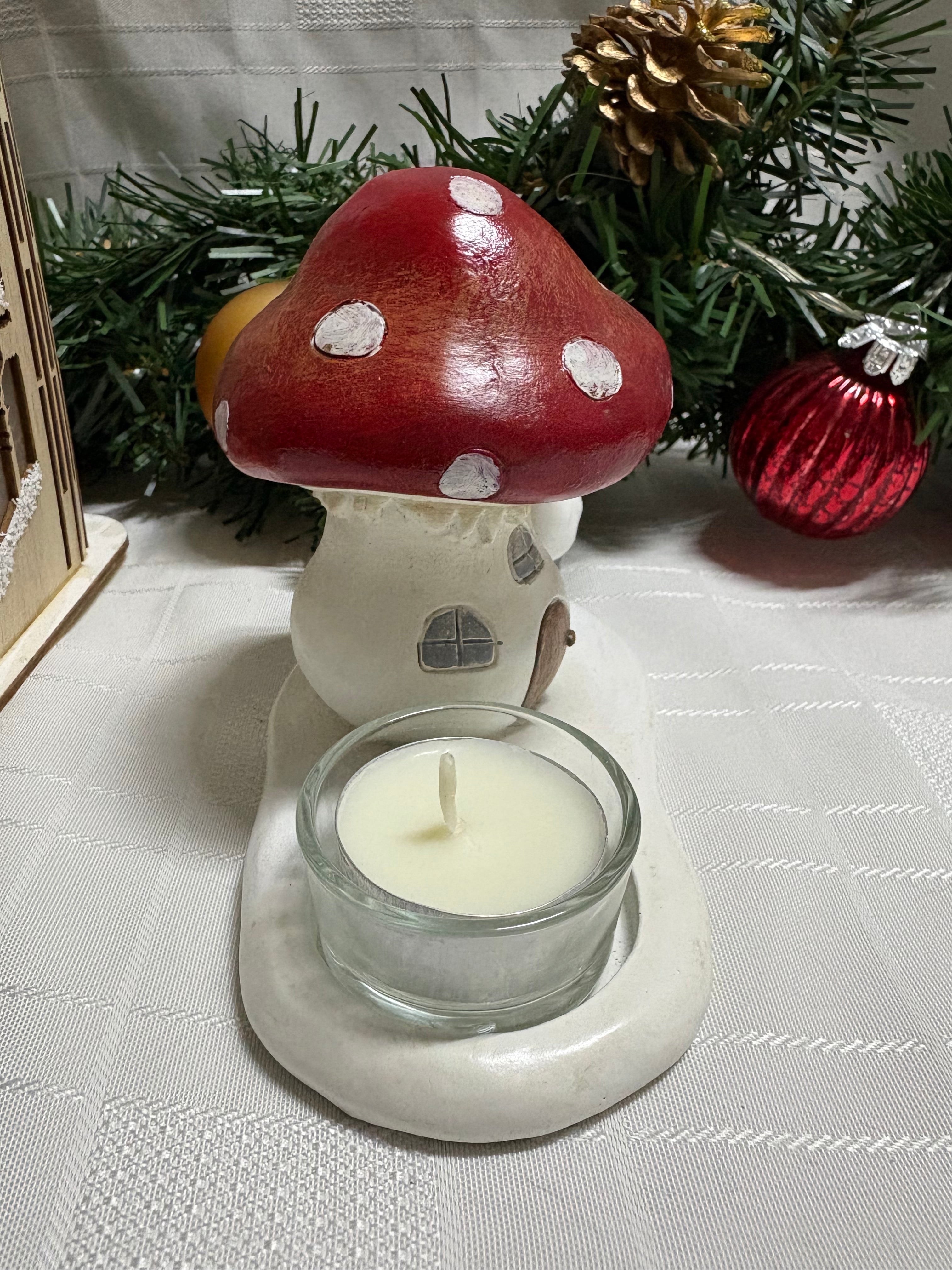 Santa with Toadstool Resin T Light Holder Ornament