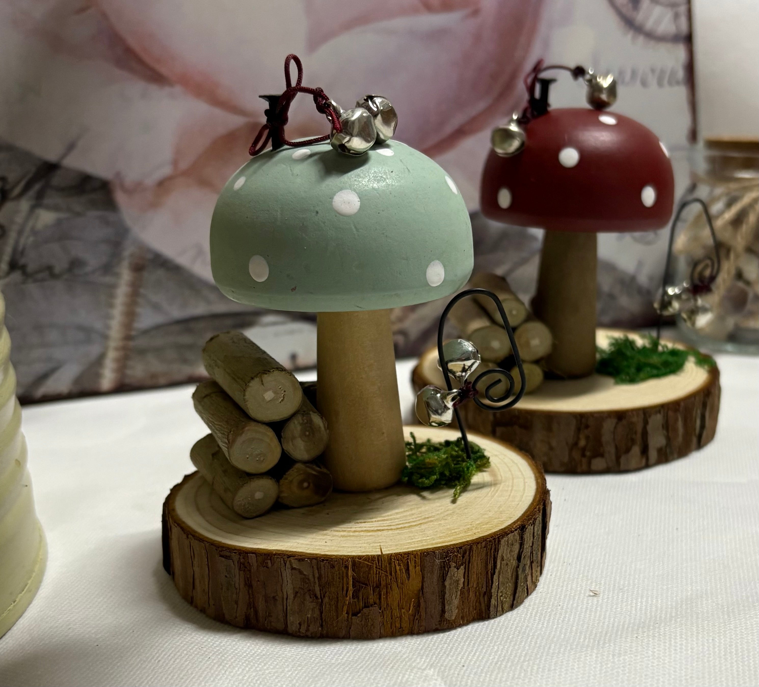 Toadstool House on Wood Ornament Decoration