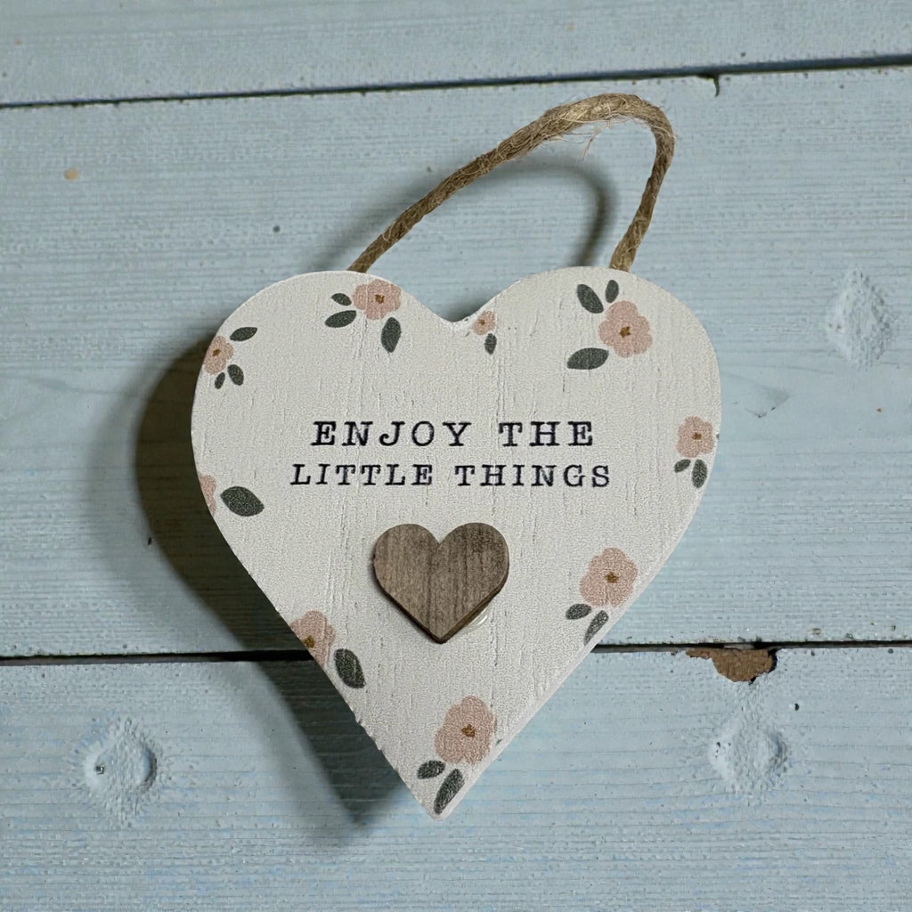 Enjoy The Little Things Heart Shaped Wooden Hanger, 6cm