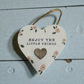 Enjoy The Little Things Heart Shaped Wooden Hanger, 6cm