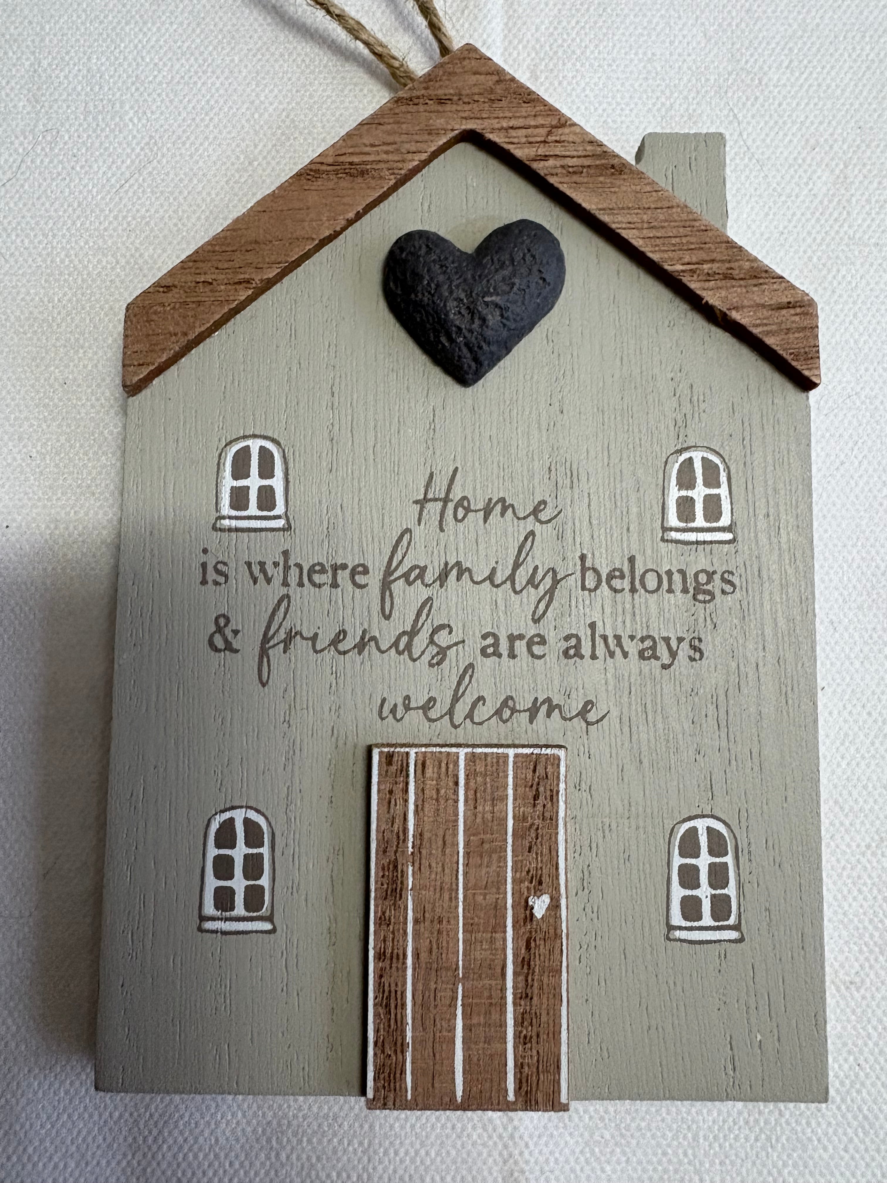 Set of 4 x Wooden House Hanger Ornaments, 12cm