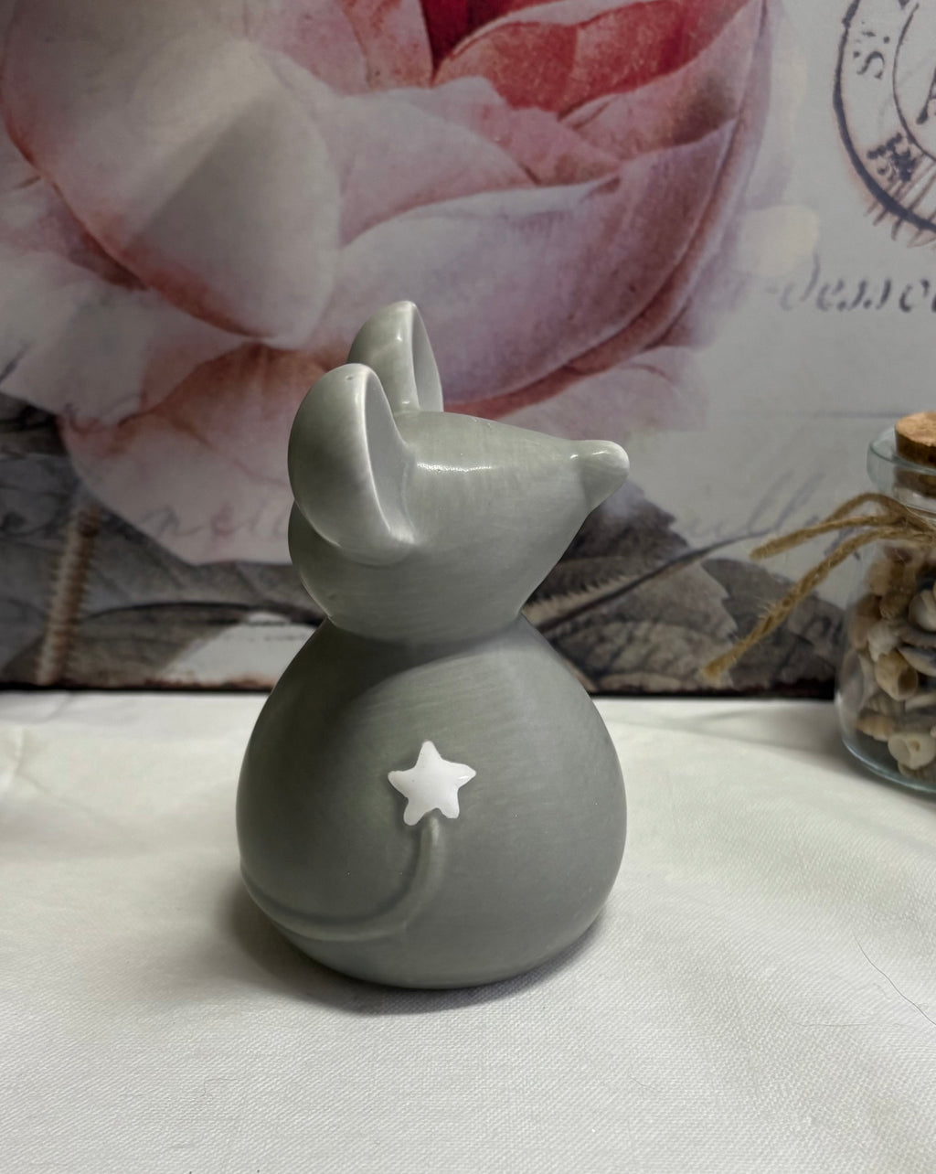 Ceramic Grey Mouse Ornament with White Star