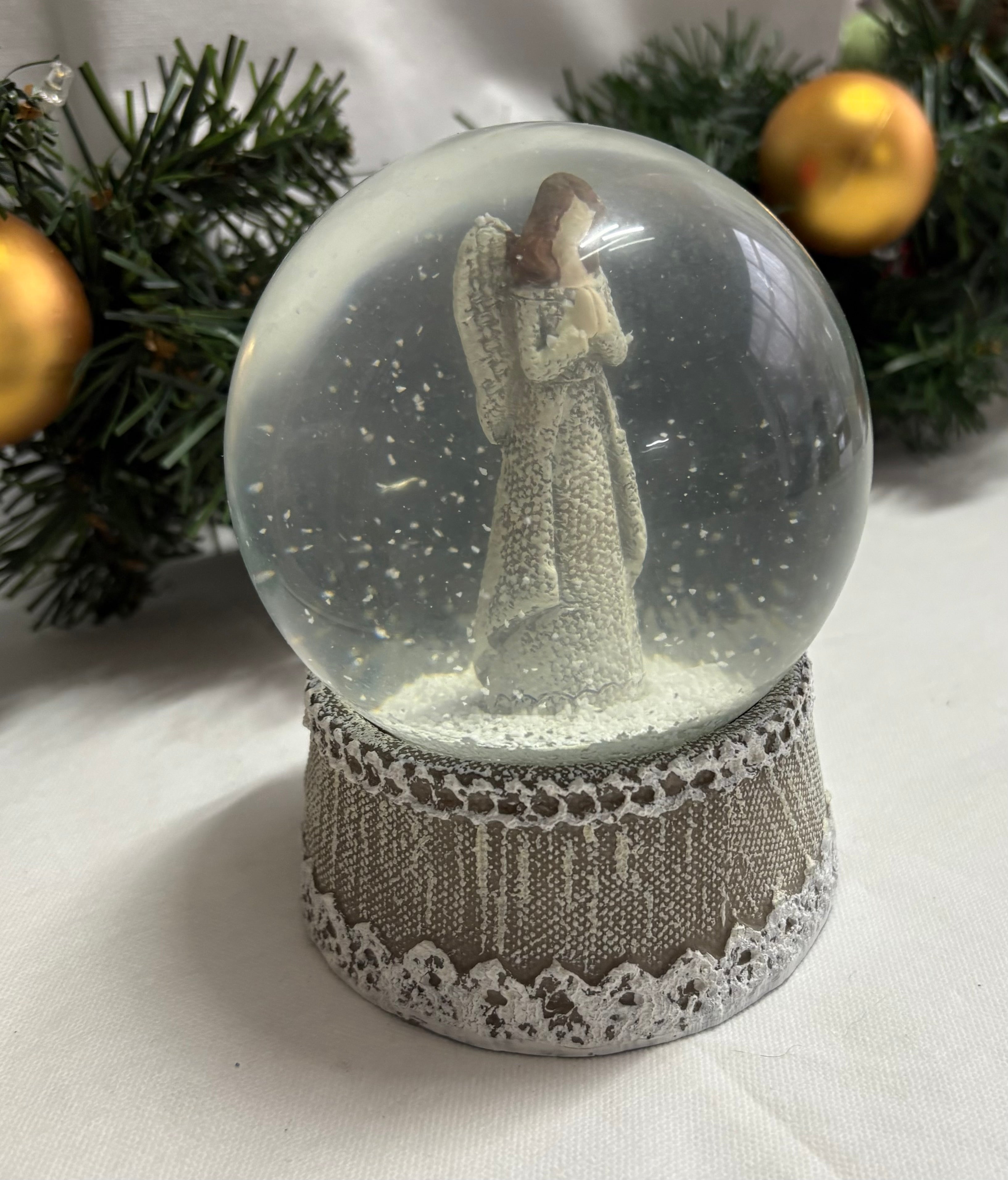 Beautiful Medium Sized Angel with Lace Base Snow Globe